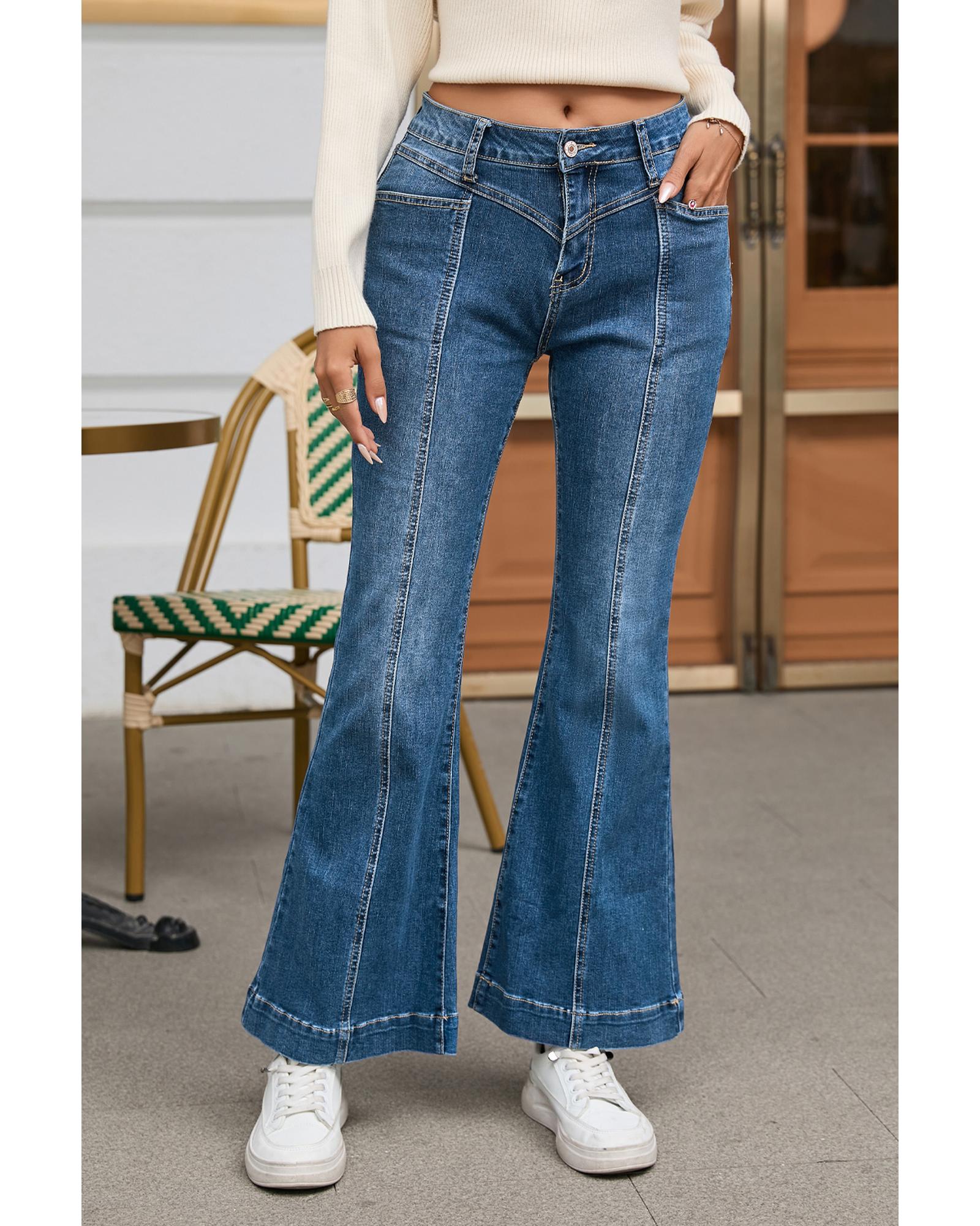 Azura Exchange High Waist Flare Jeans with Seam Stitching and Pockets - 12 US