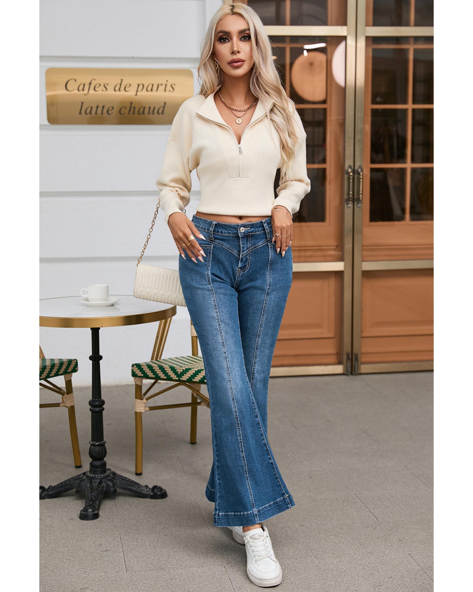 Azura Exchange High Waist Flare Jeans with Seam Stitching and Pockets - 12 US