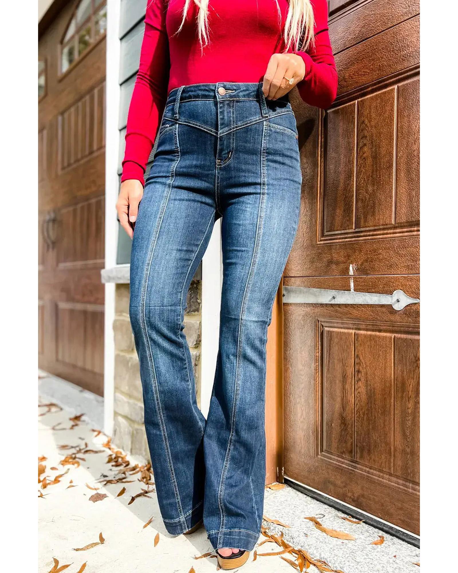 Azura Exchange High Waist Flare Jeans with Seam Stitching and Pockets - 12 US 3