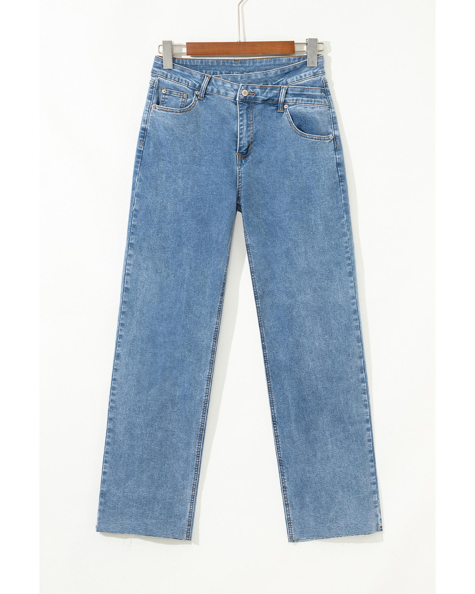 Blue Mid Rise Asymmetrical Waist Wide Leg Jeans - 10 US 7