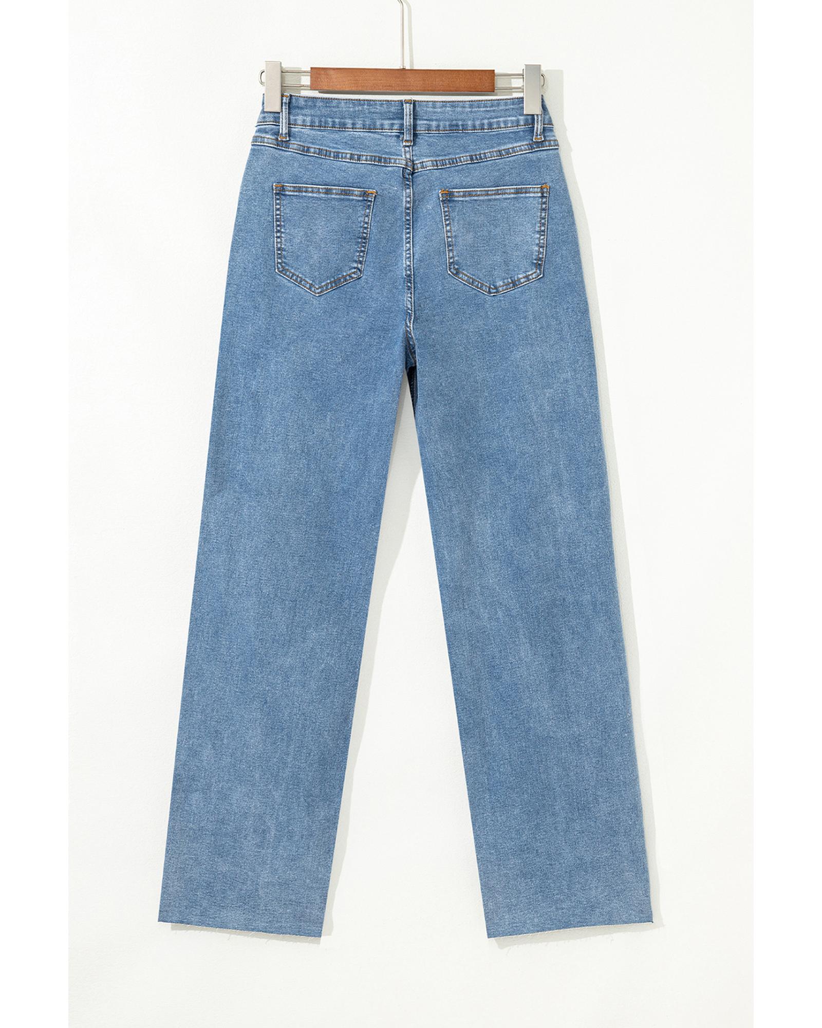 Blue Mid Rise Asymmetrical Waist Wide Leg Jeans - 14 US 8