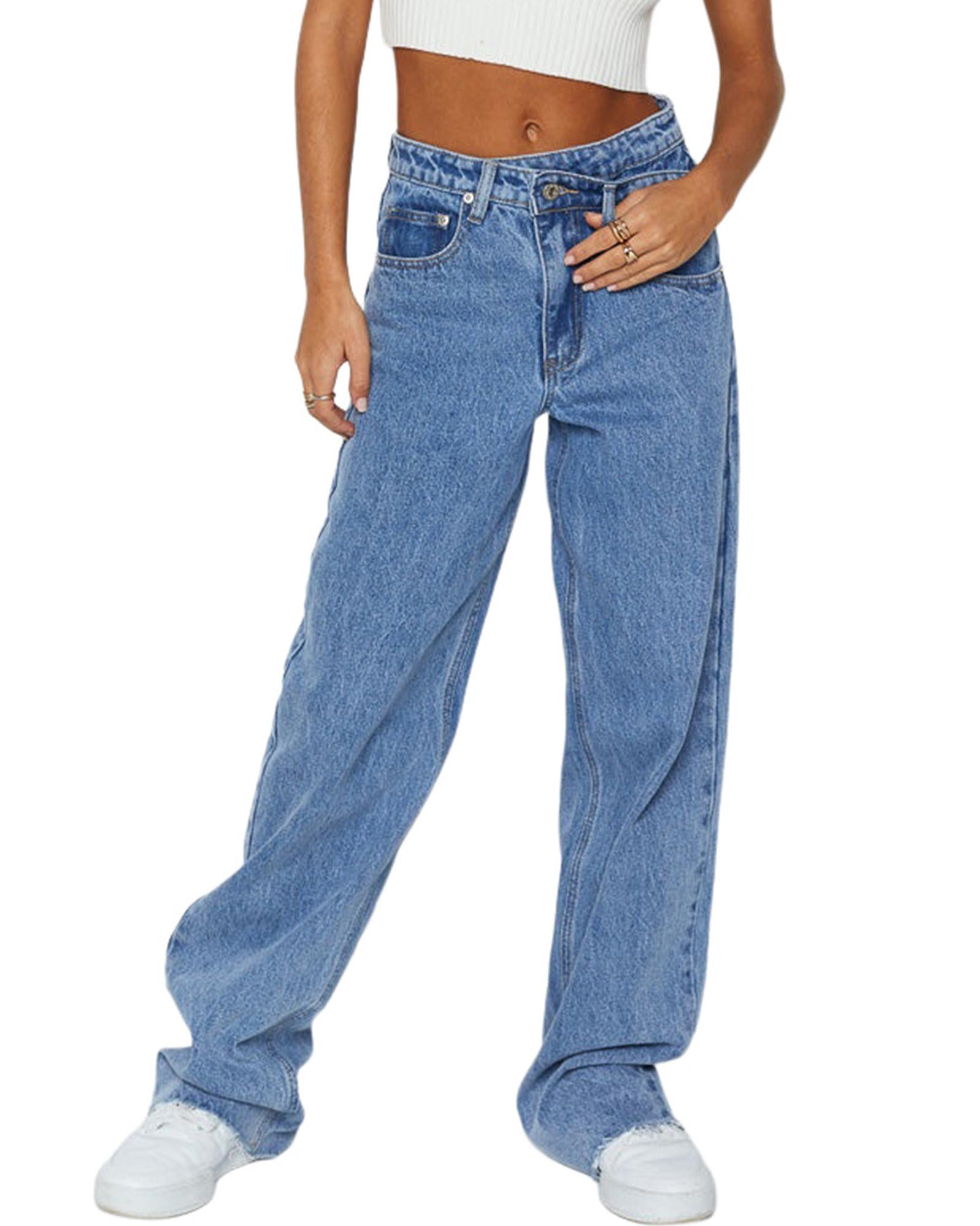 Blue Mid Rise Asymmetrical Waist Wide Leg Jeans - 6 US 7