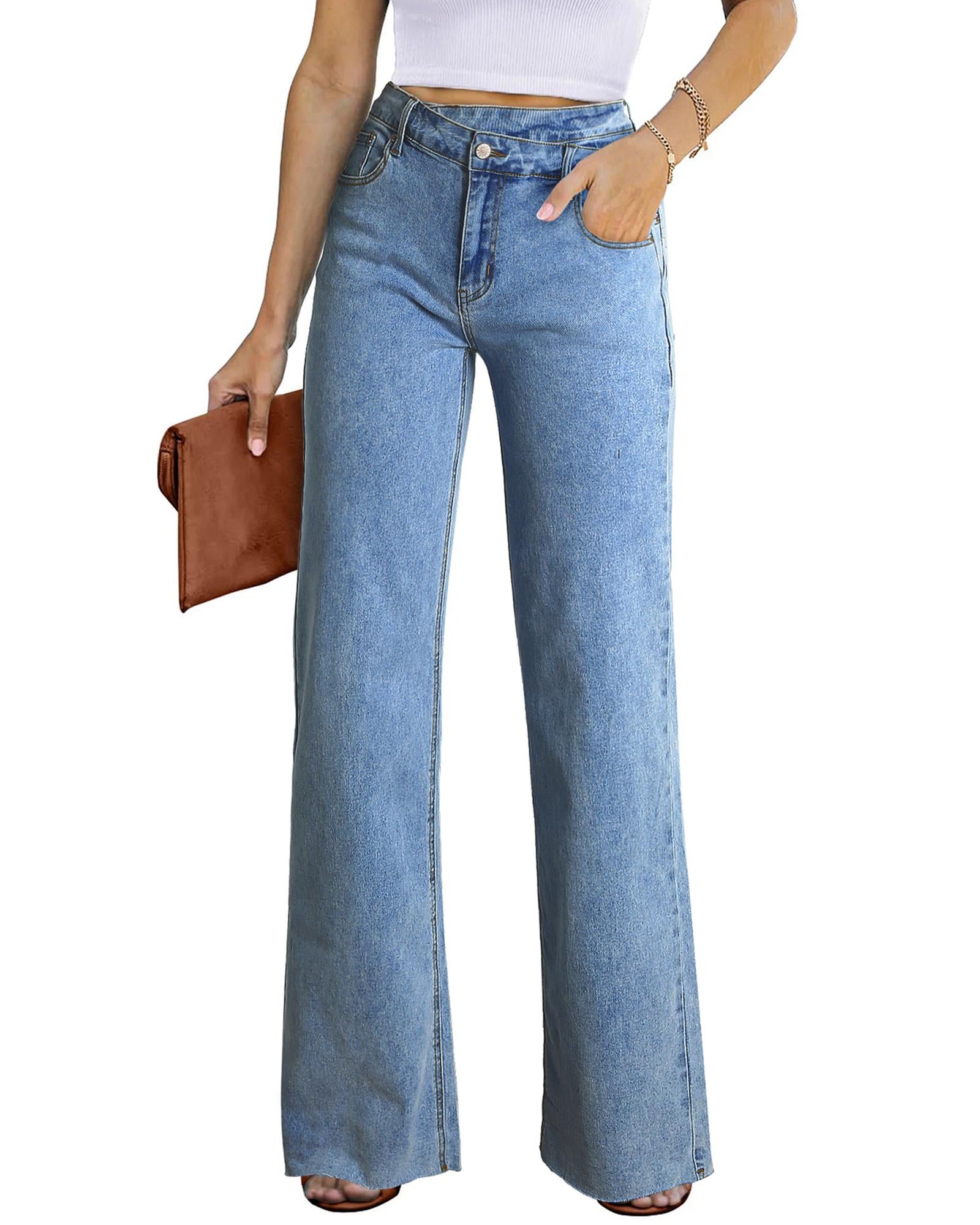 Blue Mid Rise Asymmetrical Waist Wide Leg Jeans - 6 US 8