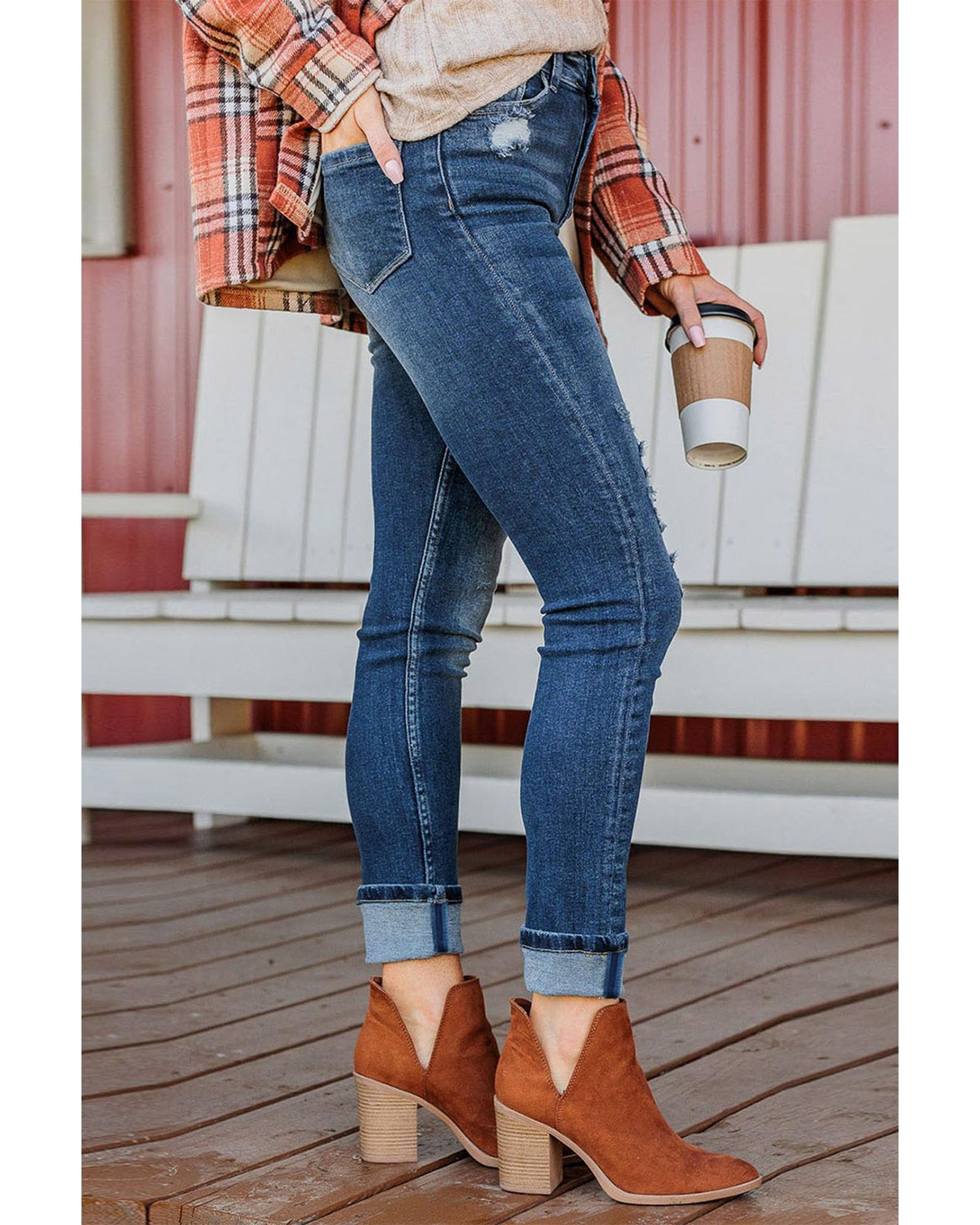 Azura Exchange Button Fly High Waist Skinny Jeans - 10 US