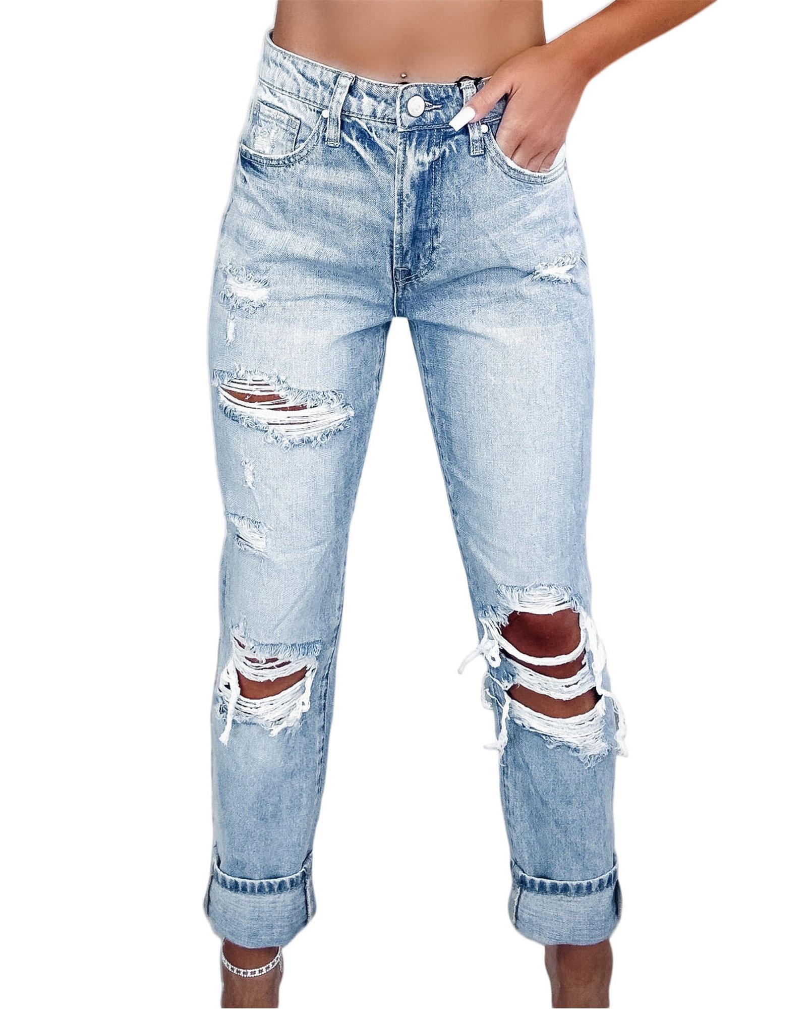 Azura Exchange Frayed Sky Blue Slim Fit High Waist Jeans - 12 US 3
