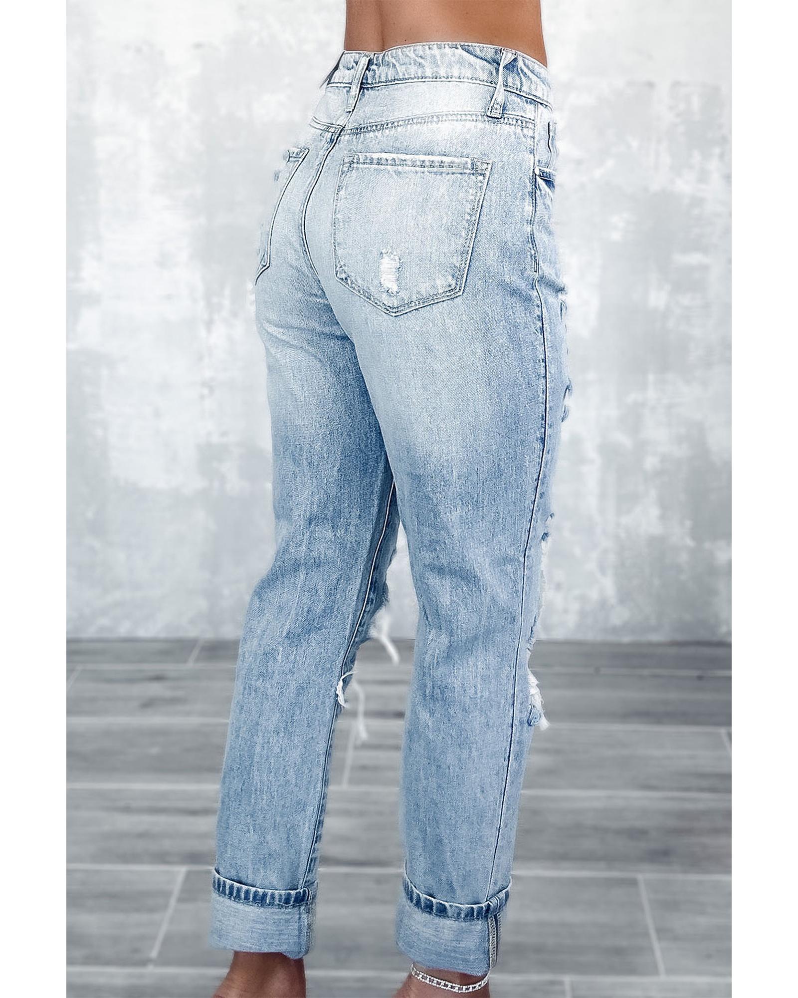 Azura Exchange Frayed Sky Blue Slim Fit High Waist Jeans - 16 US 3