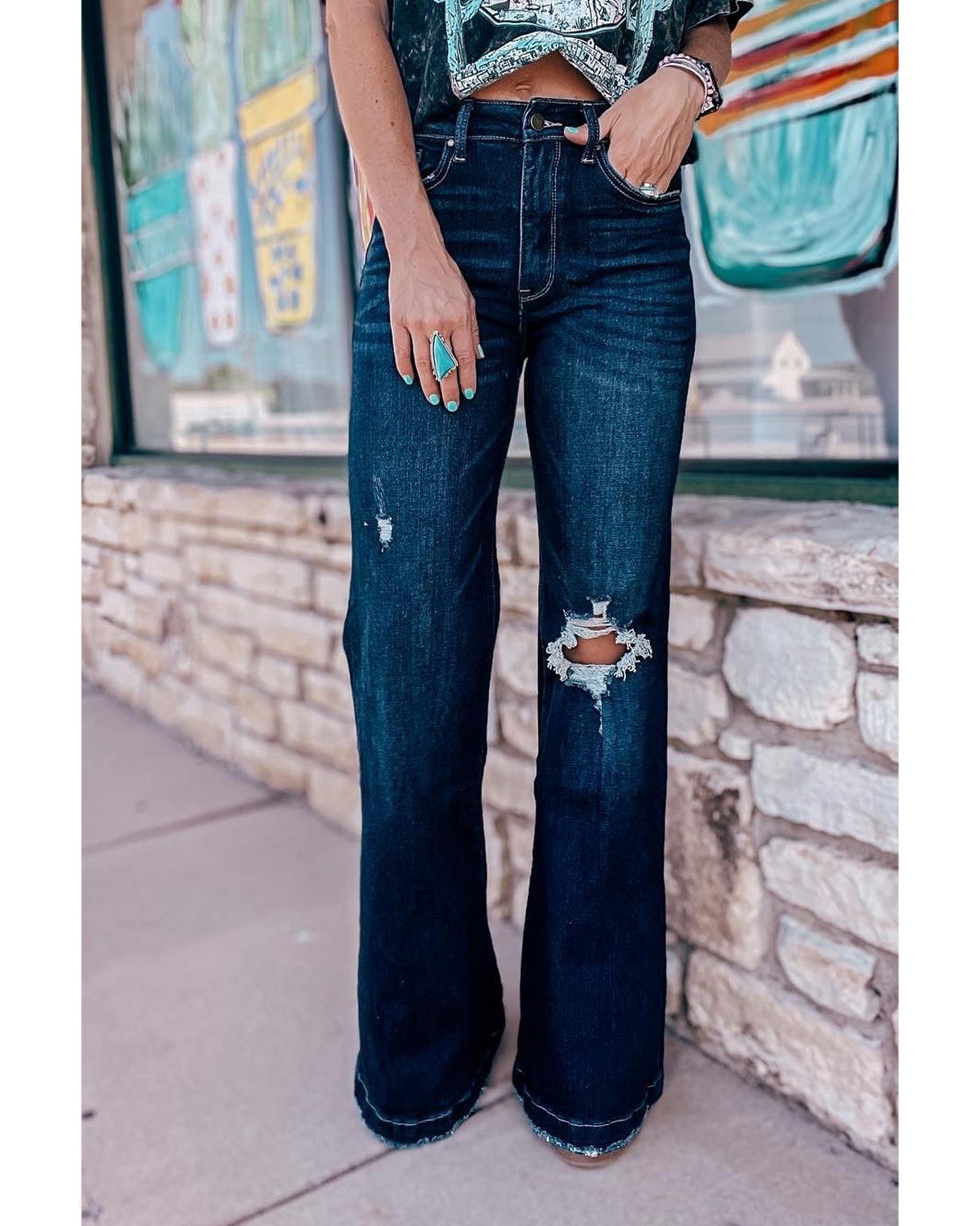 Real Teal High Rise Ripped Bell Bottom Jeans - 10 US 5