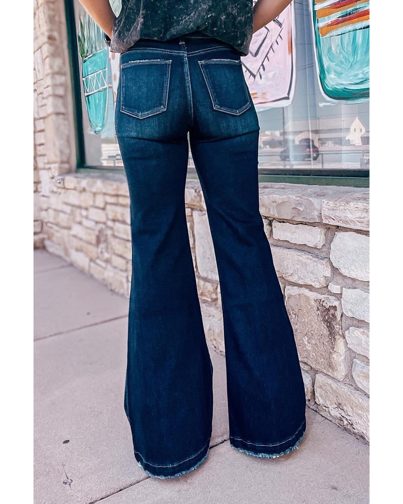 Real Teal High Rise Ripped Bell Bottom Jeans - 12 US