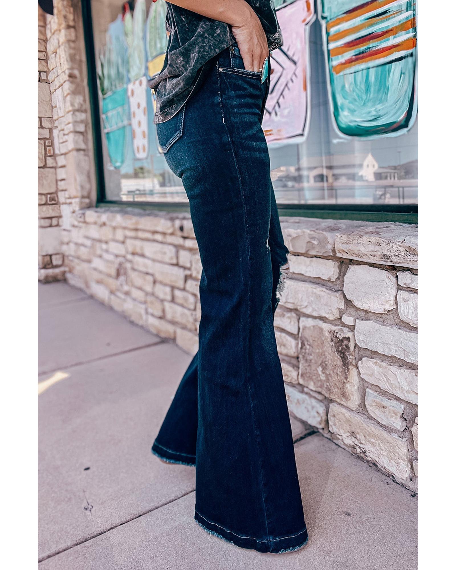 Real Teal High Rise Ripped Bell Bottom Jeans - 14 US