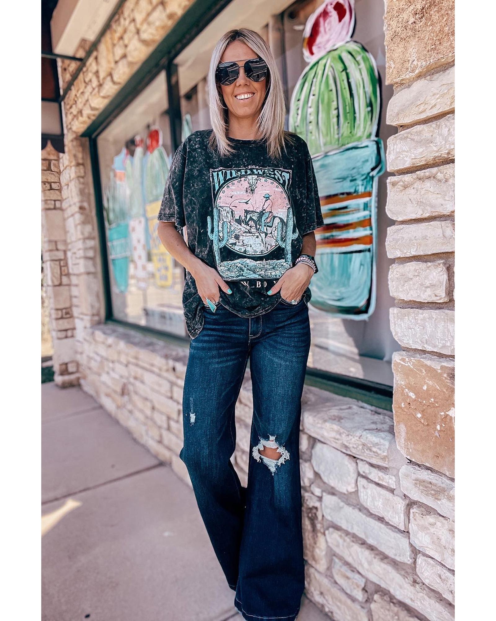 Real Teal High Rise Ripped Bell Bottom Jeans - 16 US