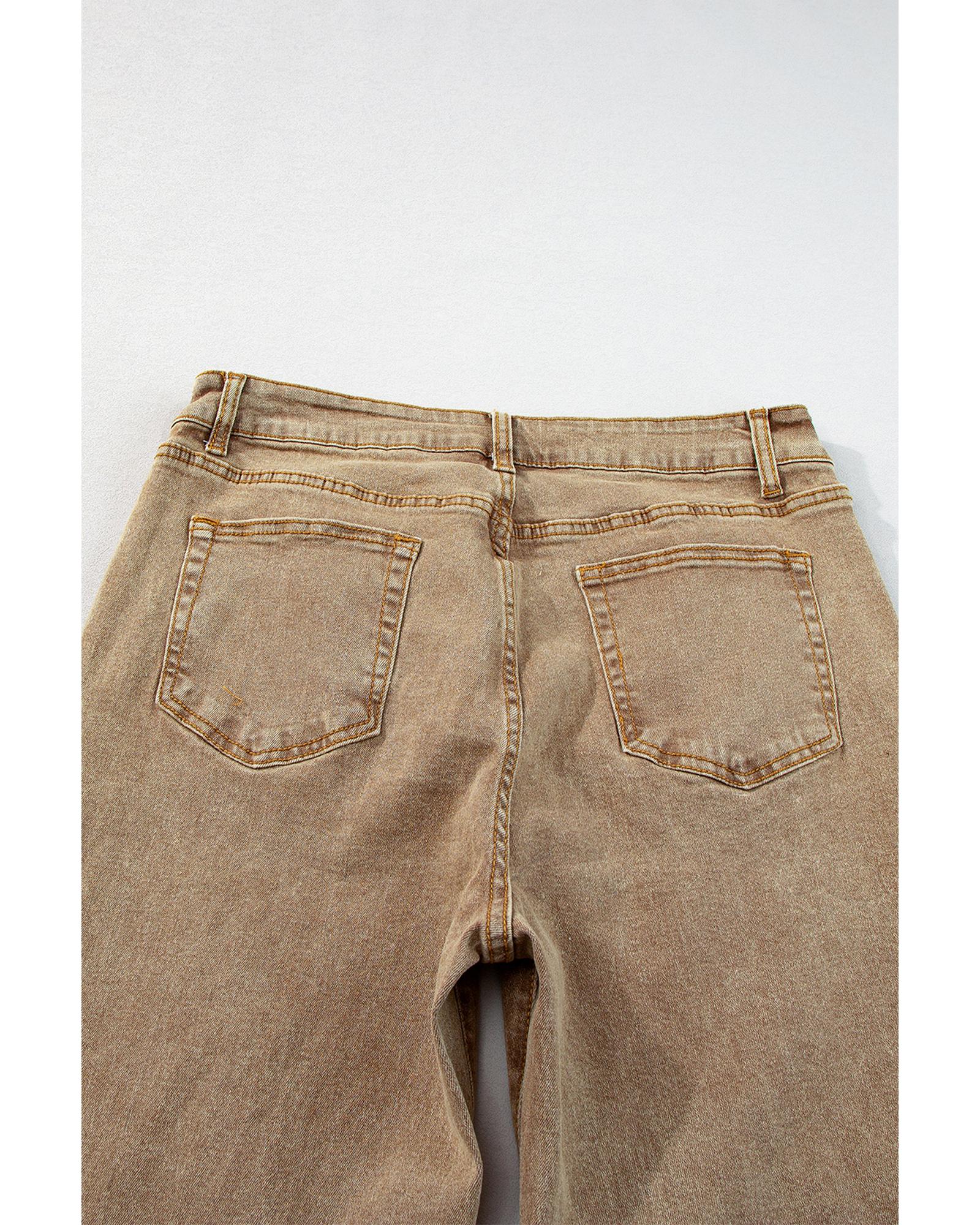 Light French Beige Acid Washed High Rise Cropped Wide Leg Jeans - 14 US 6