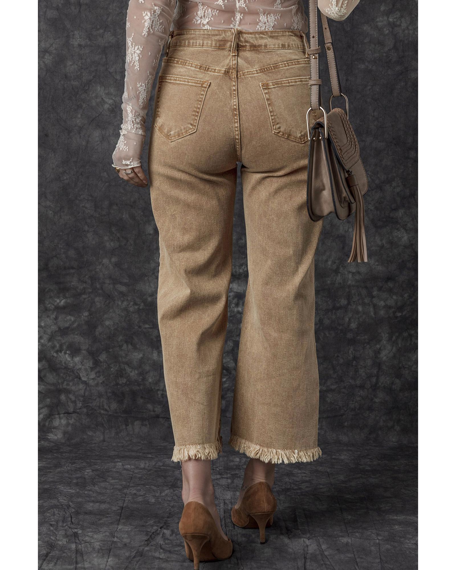 Light French Beige Acid Washed High Rise Cropped Wide Leg Jeans - 14 US 8