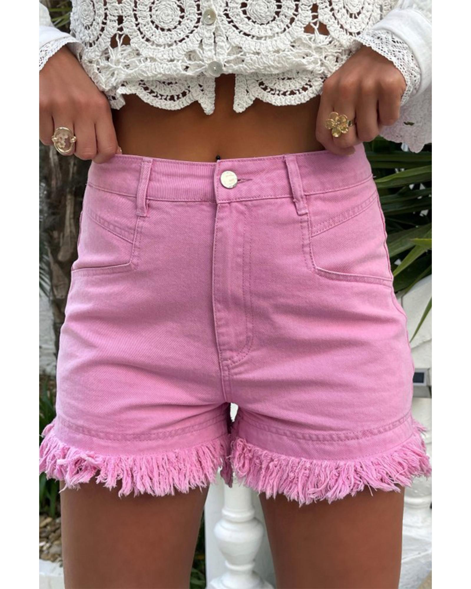 Pink Frayed Edge Mid Rise Denim Shorts - 12 US 5