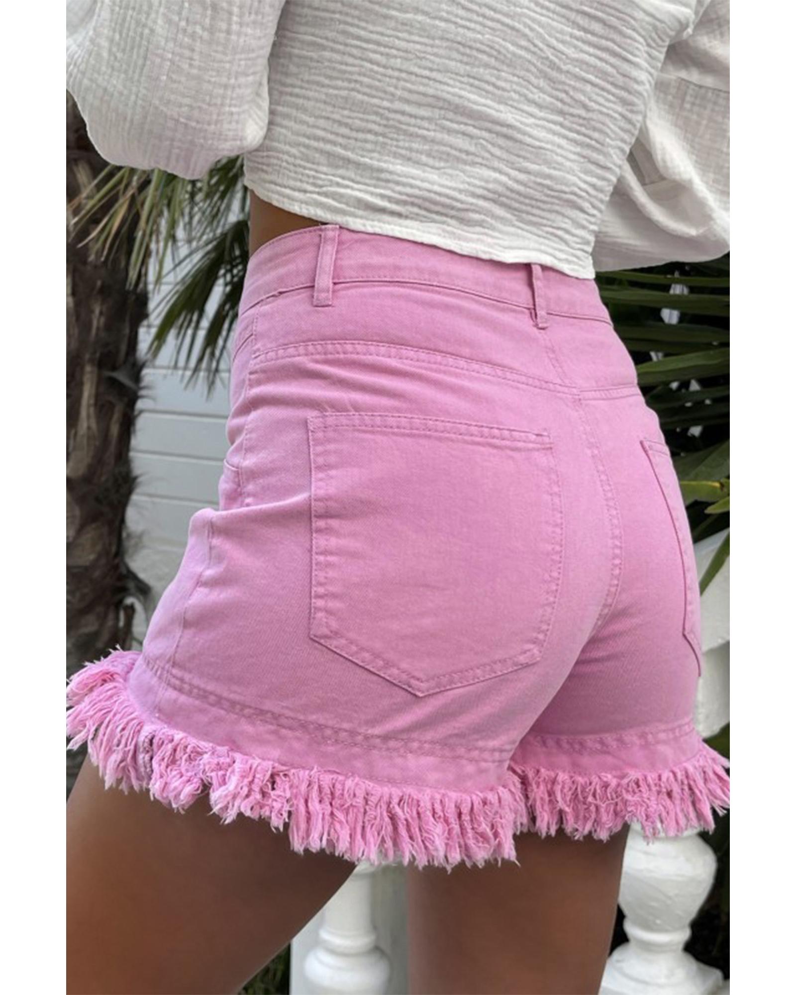 Pink Frayed Edge Mid Rise Denim Shorts - 12 US 6