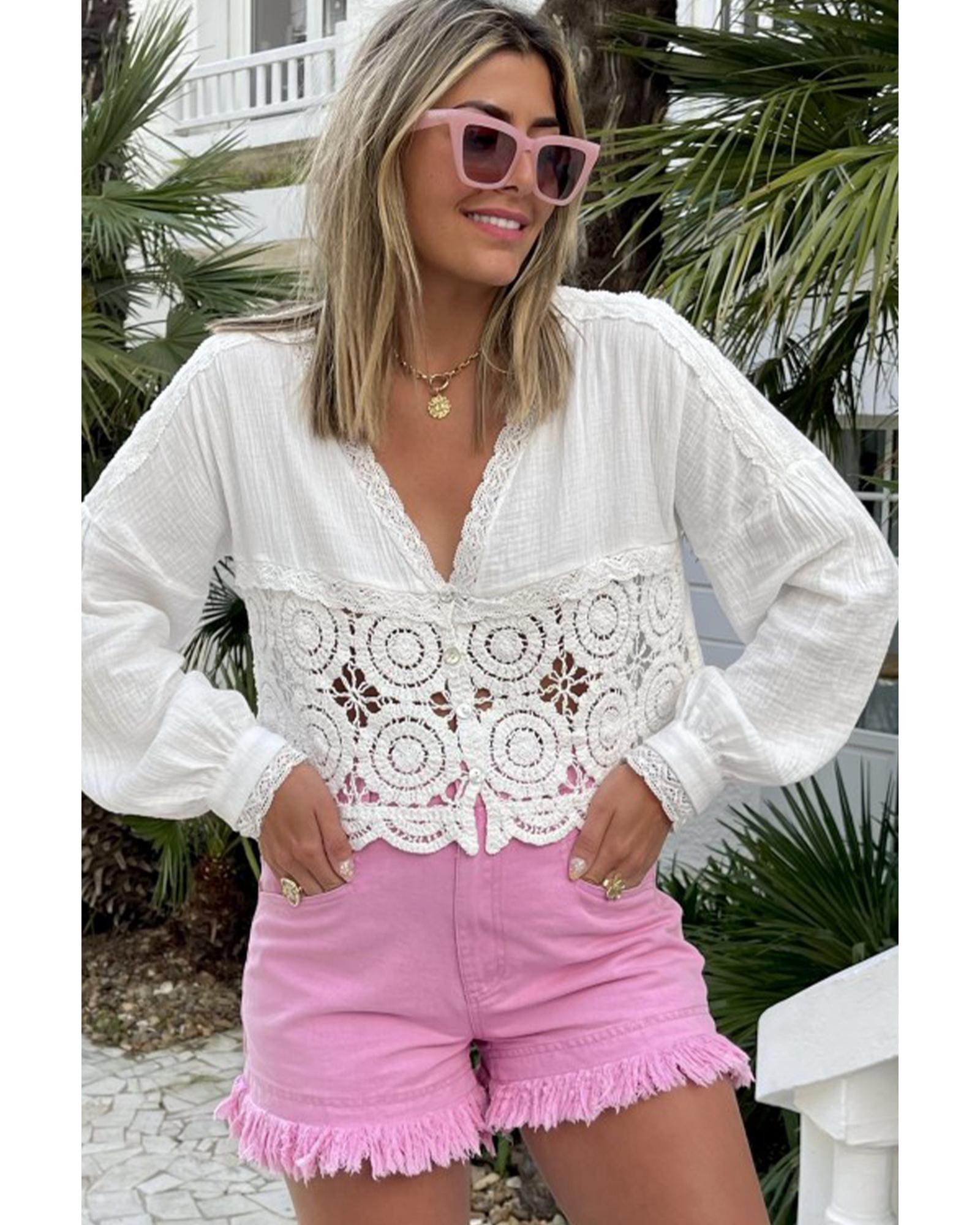 Pink Frayed Edge Mid Rise Denim Shorts - 8 US