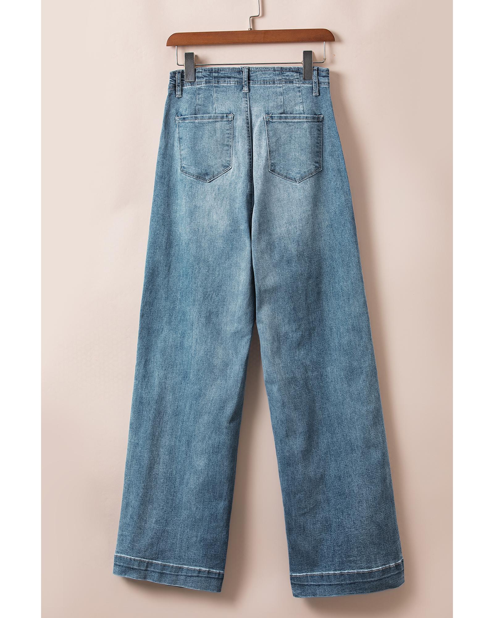 Dusk Blue Multi Buttons Medium Wash Straight Loose Leg Jeans - 10 US 5