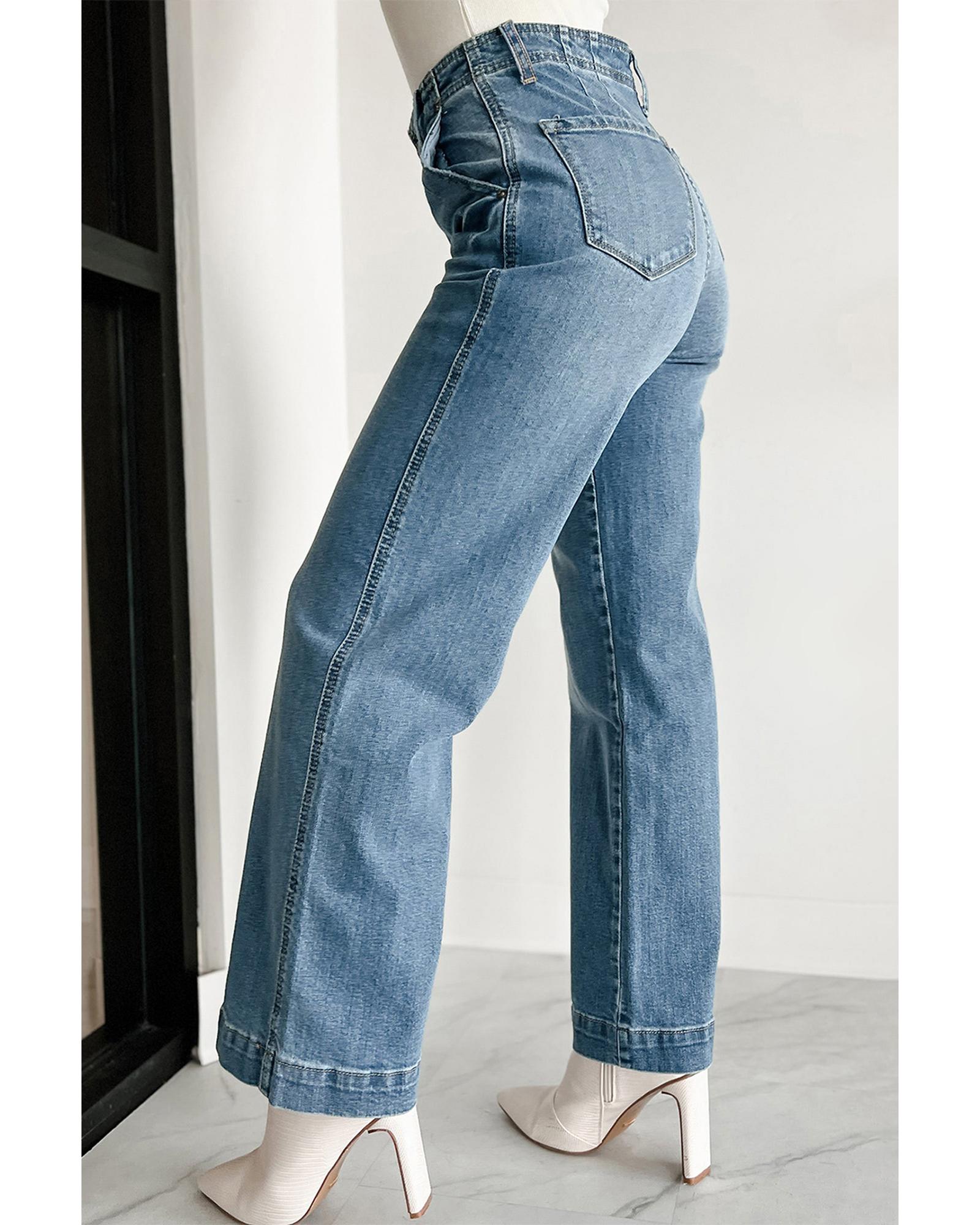 Dusk Blue Multi Buttons Medium Wash Straight Loose Leg Jeans - 12 US 3