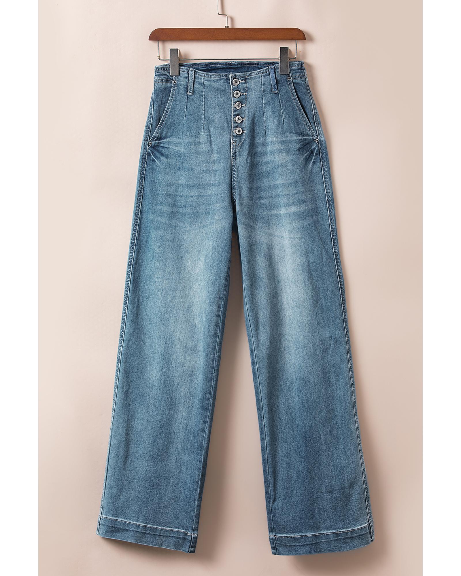 Dusk Blue Multi Buttons Medium Wash Straight Loose Leg Jeans - 12 US 6