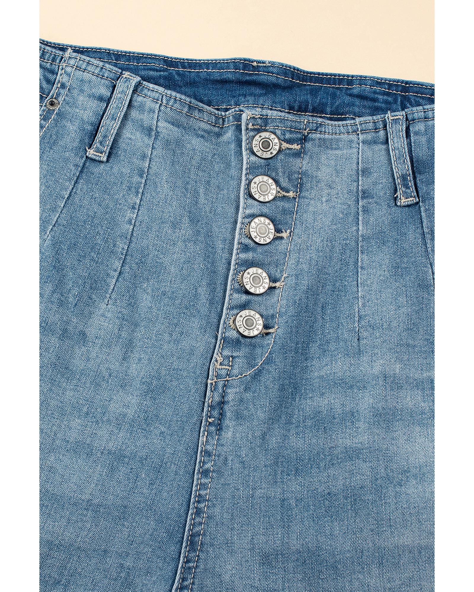Dusk Blue Multi Buttons Medium Wash Straight Loose Leg Jeans - 12 US 8