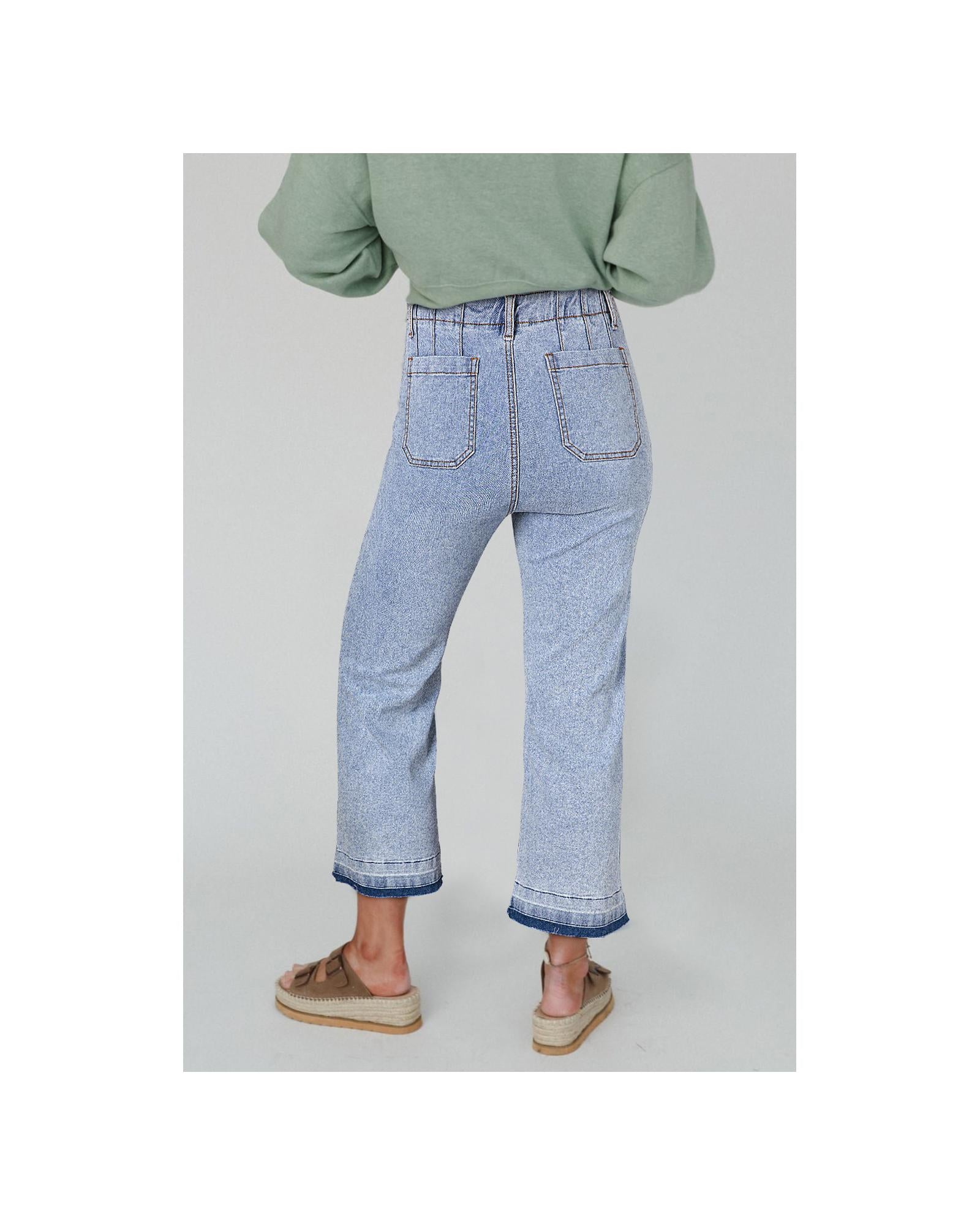 Beau Blue Acid Wash Contrast Edge Pocketed Cropped Jeans - 12 US 5