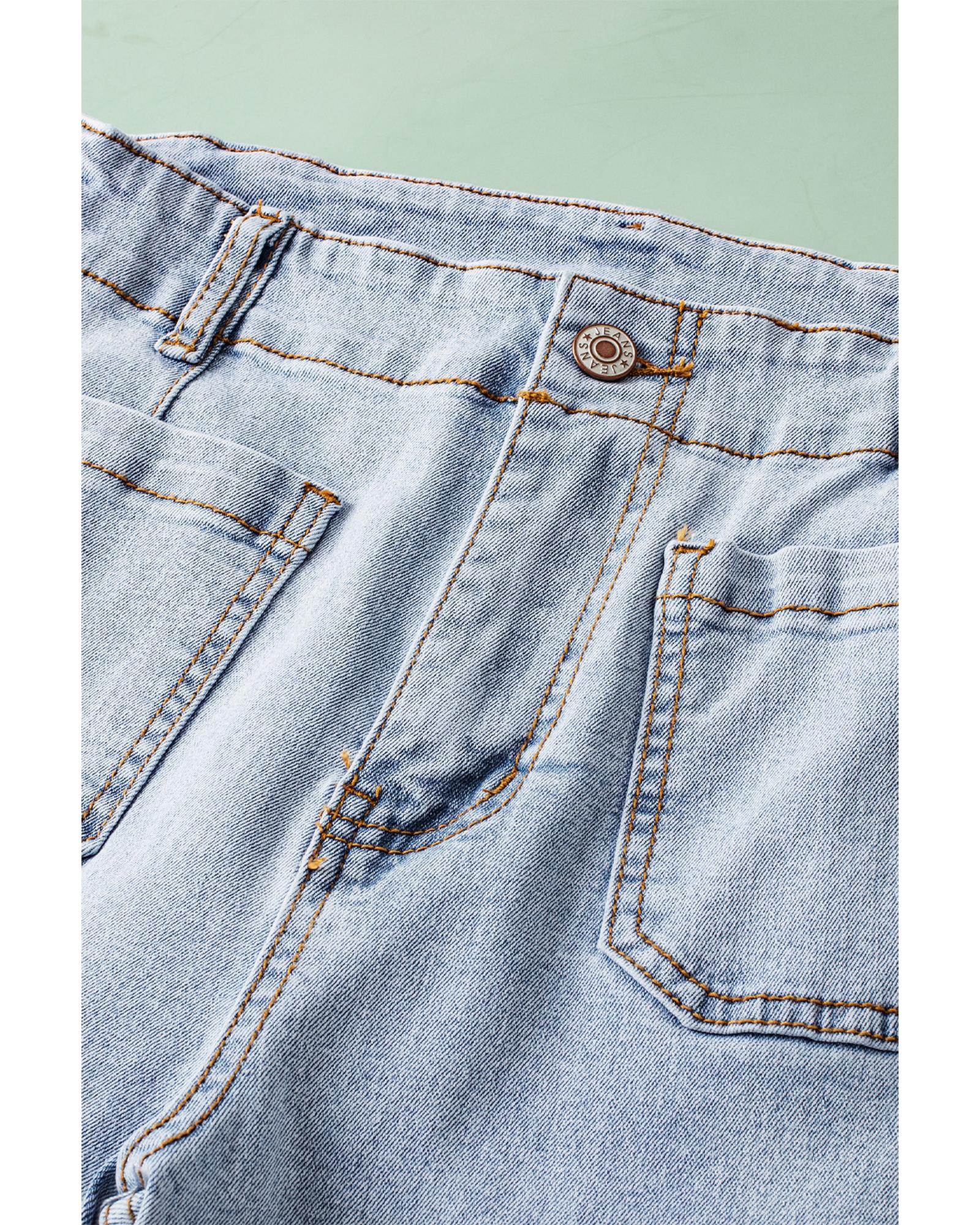 Beau Blue Acid Wash Contrast Edge Pocketed Cropped Jeans - 14 US