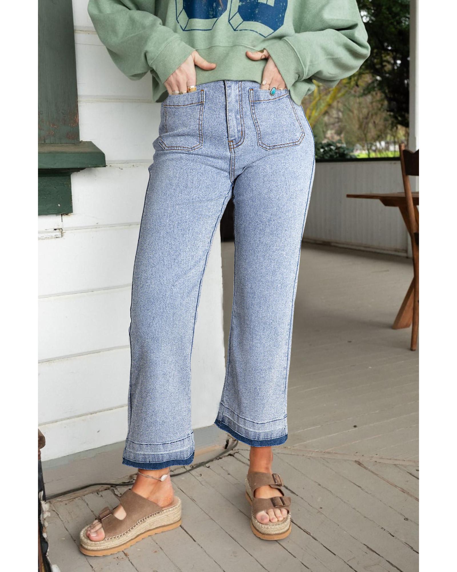 Beau Blue Acid Wash Contrast Edge Pocketed Cropped Jeans - 14 US 3