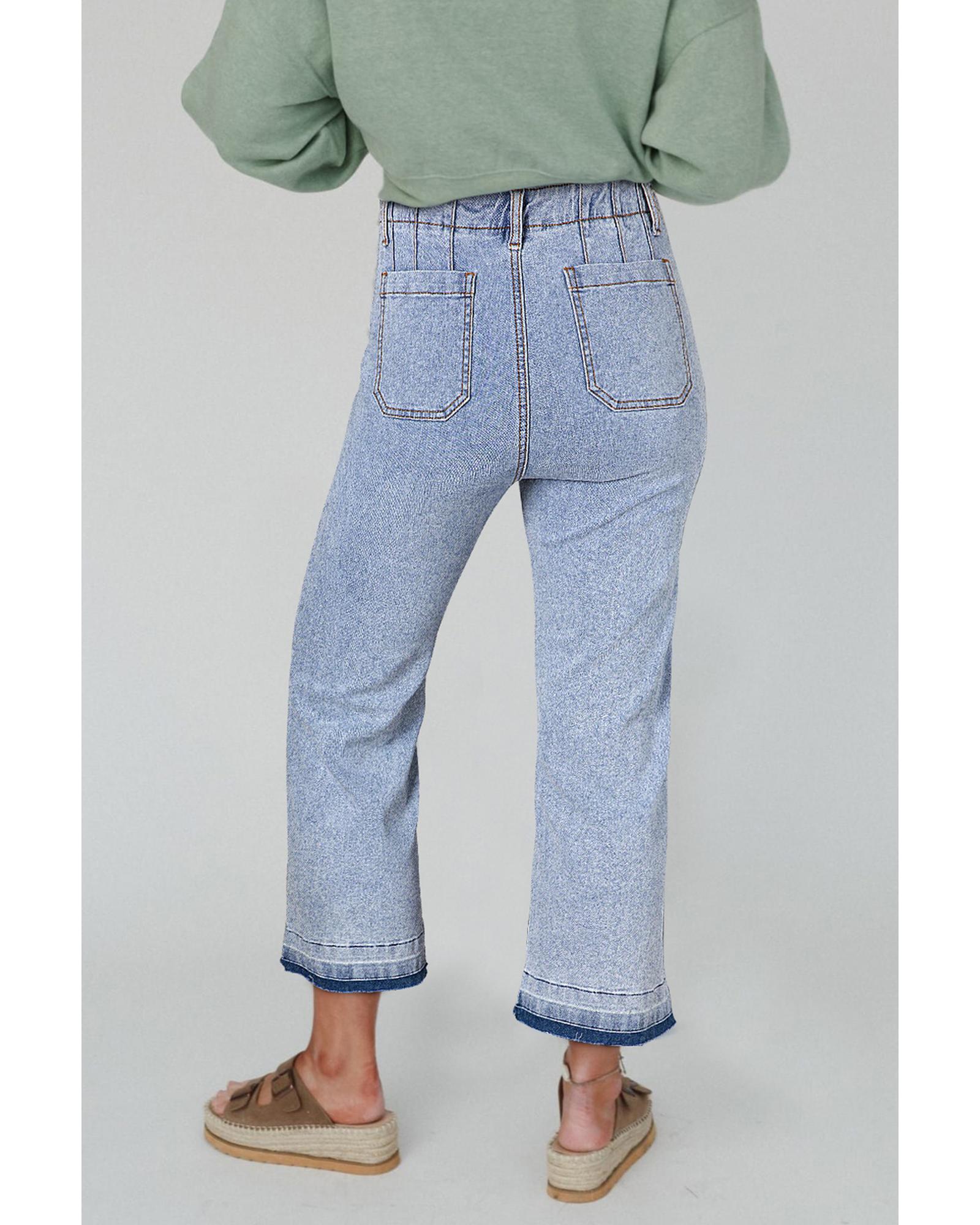 Beau Blue Acid Wash Contrast Edge Pocketed Cropped Jeans - 14 US 4