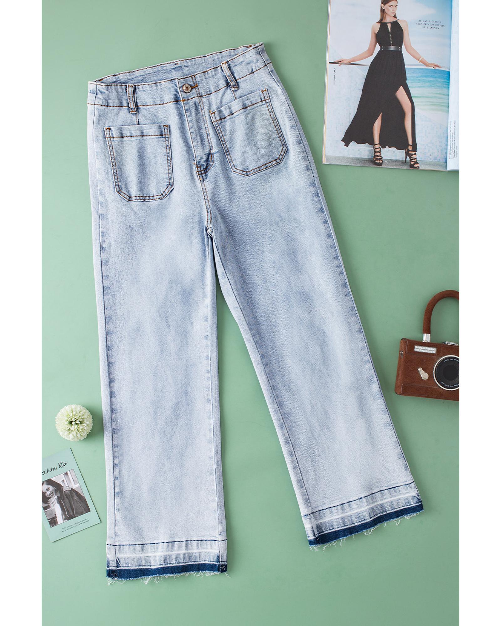 Beau Blue Acid Wash Contrast Edge Pocketed Cropped Jeans - 14 US 5