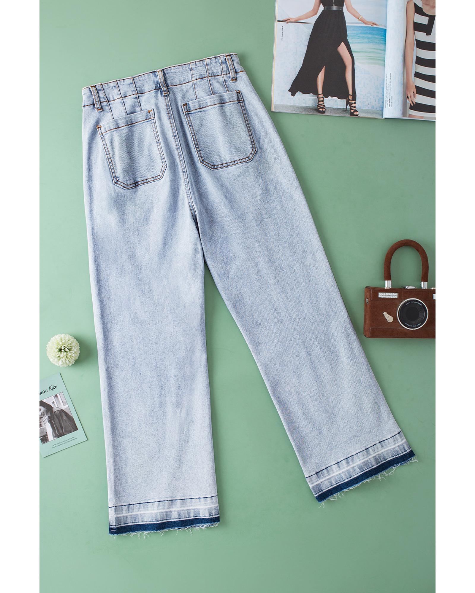Beau Blue Acid Wash Contrast Edge Pocketed Cropped Jeans - 16 US