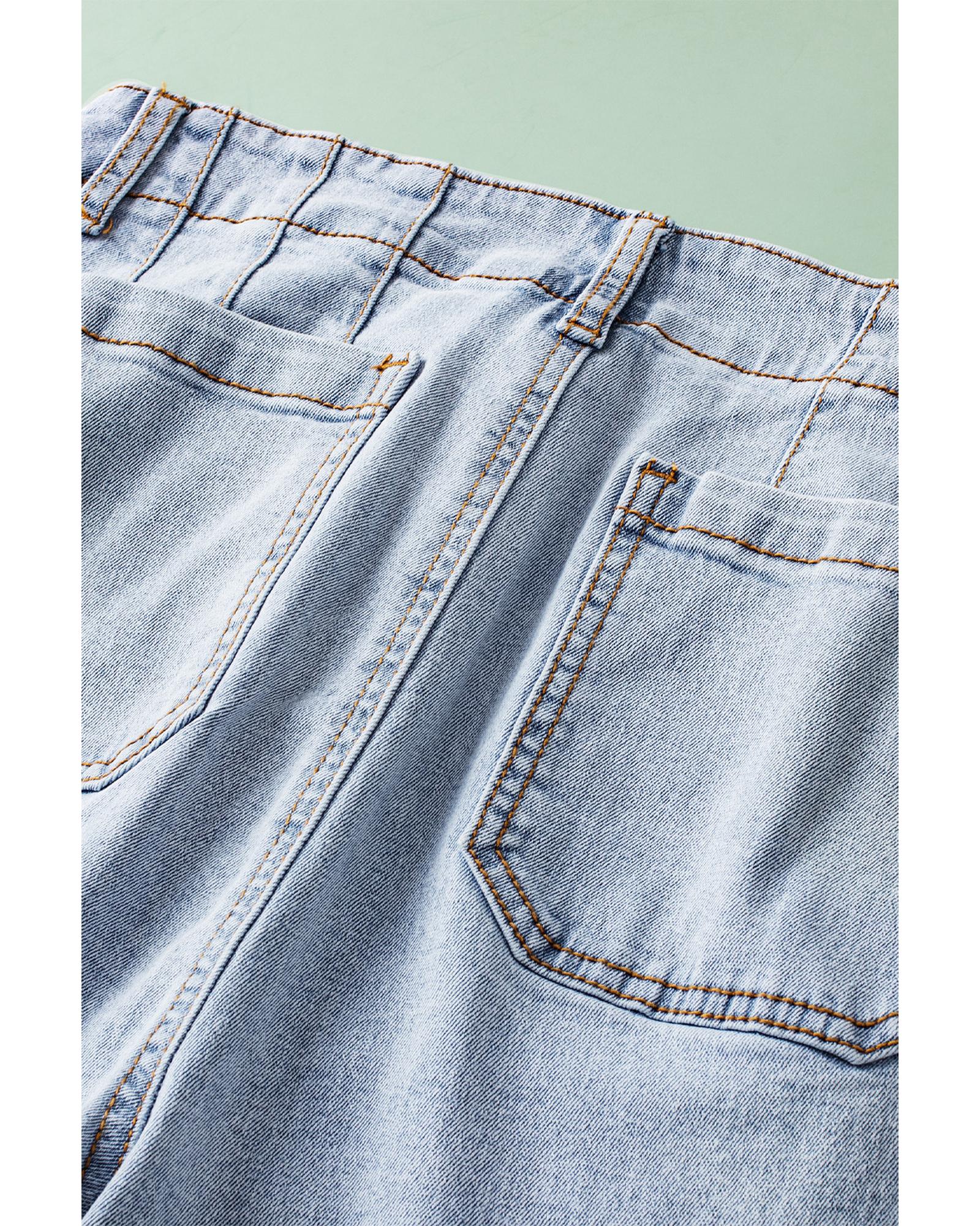 Beau Blue Acid Wash Contrast Edge Pocketed Cropped Jeans - 16 US 8