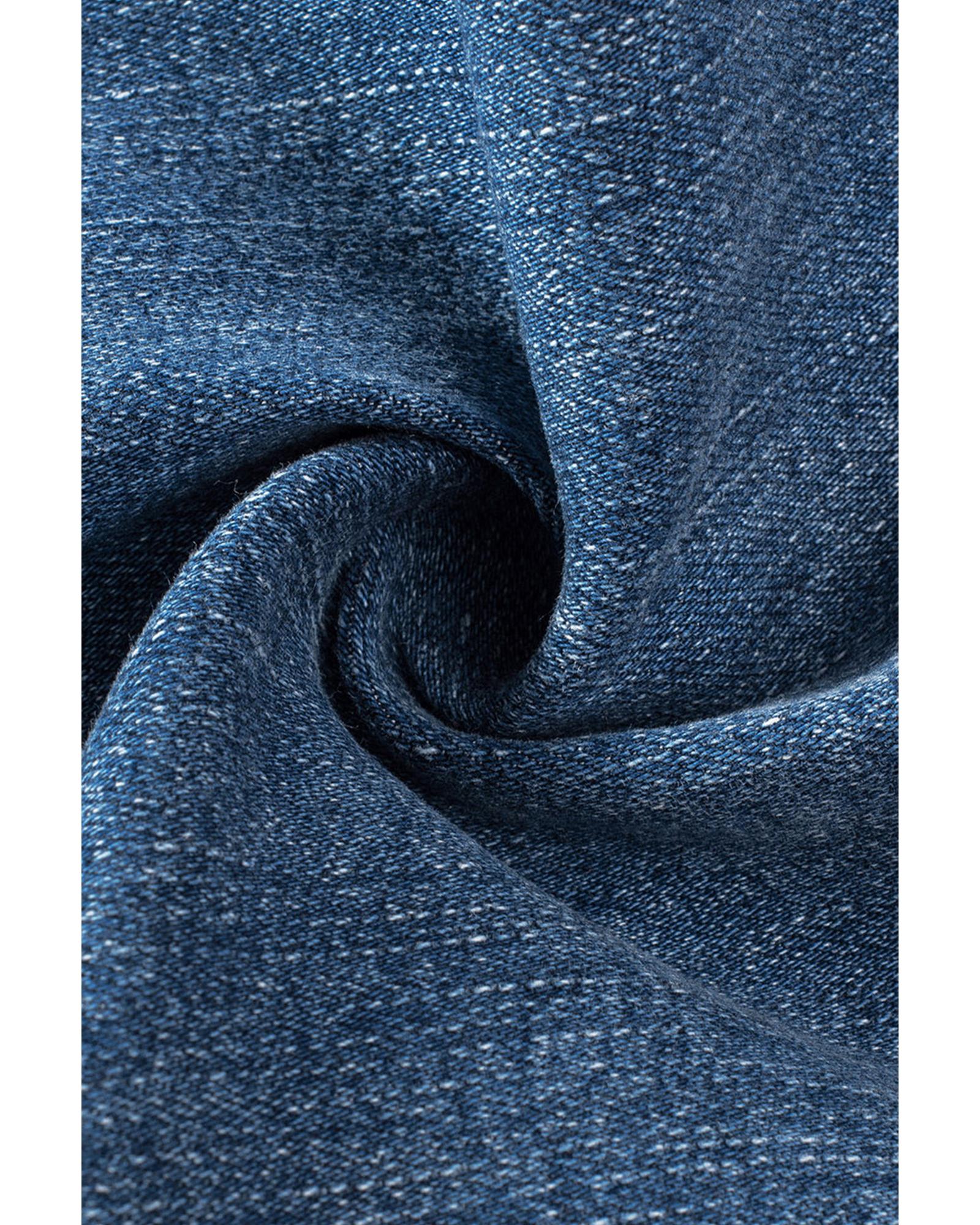 Sky Blue Sequin American Flag Star Graphic Distressed Straight Jeans - 8 US 6