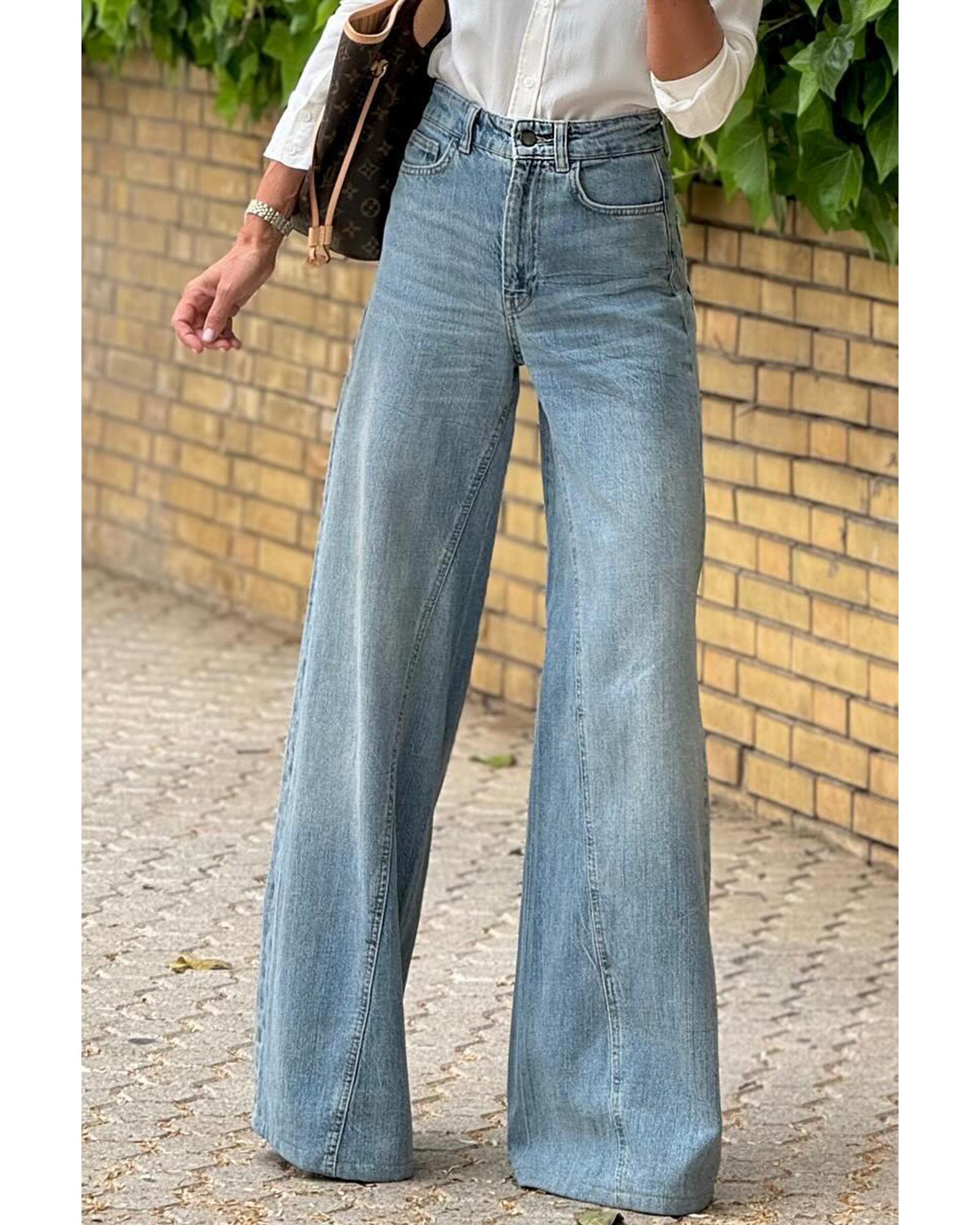 Dusk Blue Acid Wash Extra Wide Leg High Waist Long Jeans - 12 US 7