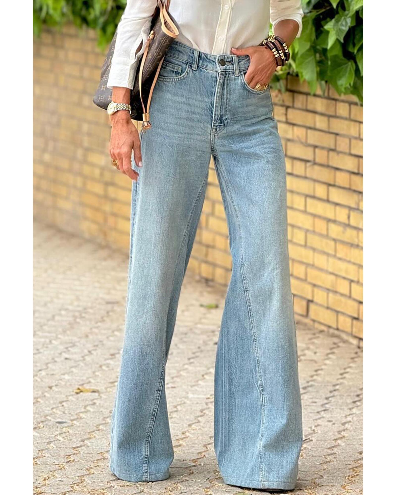 Dusk Blue Acid Wash Extra Wide Leg High Waist Long Jeans - 14 US 4