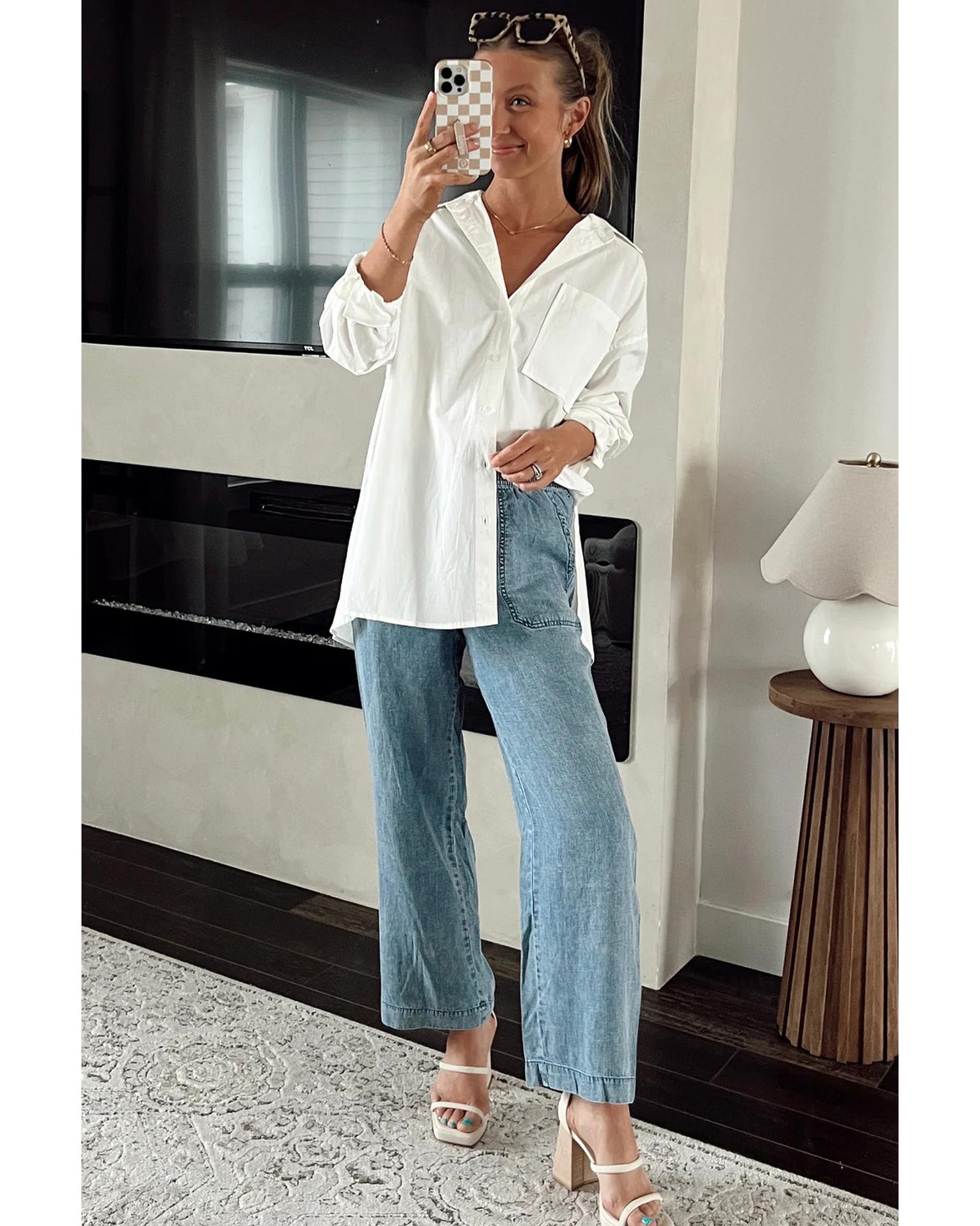 Myosotis Mineral Wash Drawstring Waist Loose Straight Denim Pants - 10 US 5