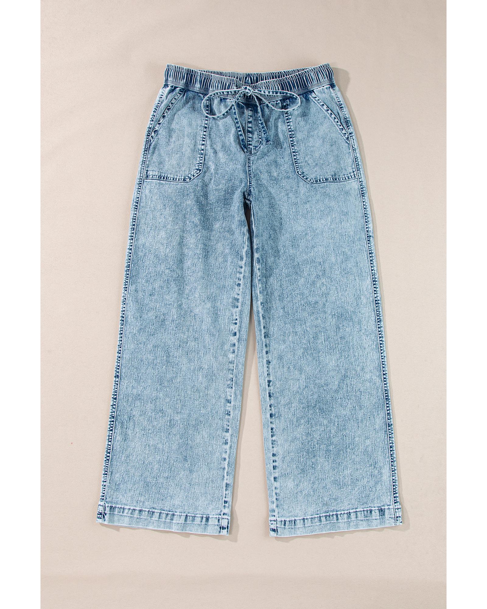 Myosotis Mineral Wash Drawstring Waist Loose Straight Denim Pants - 12 US