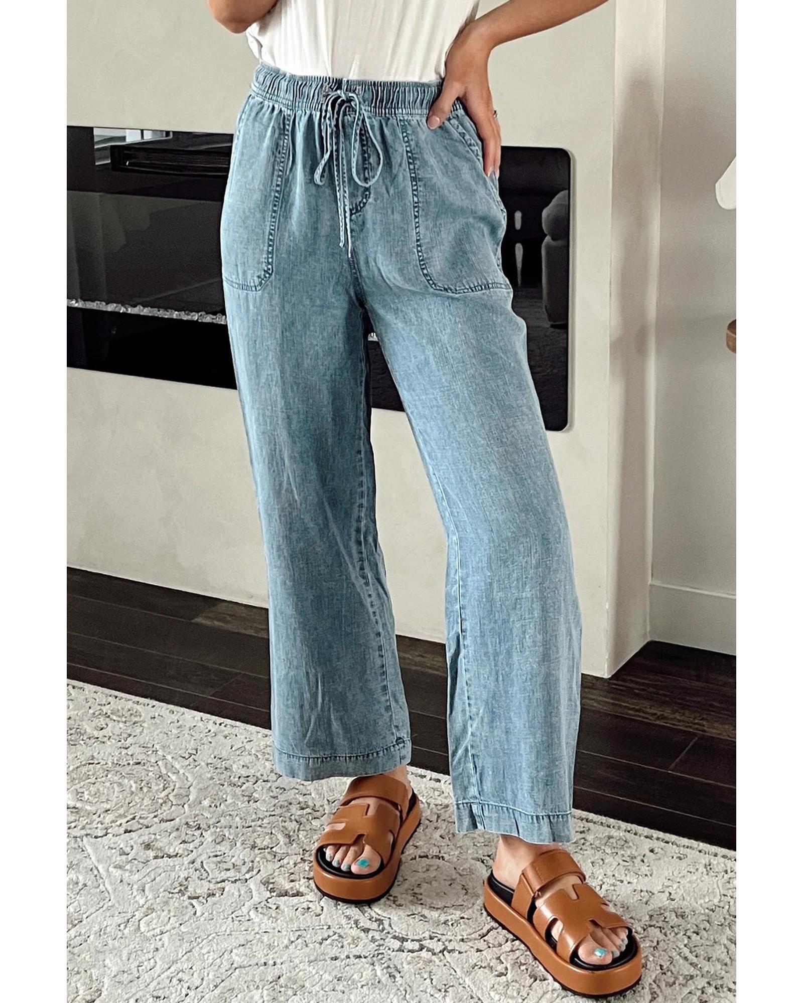 Myosotis Mineral Wash Drawstring Waist Loose Straight Denim Pants - 12 US 3
