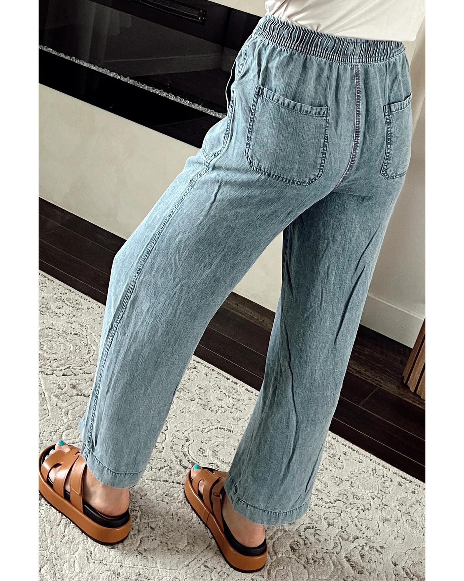 Myosotis Mineral Wash Drawstring Waist Loose Straight Denim Pants - 12 US 4