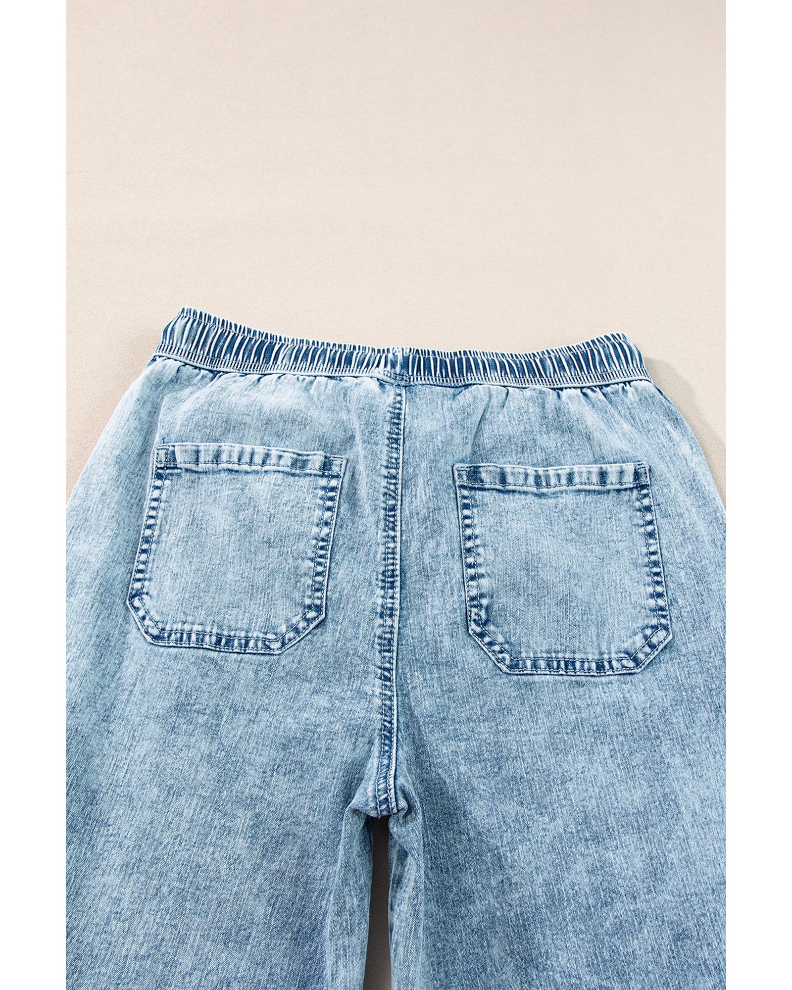 Myosotis Mineral Wash Drawstring Waist Loose Straight Denim Pants - 12 US 7