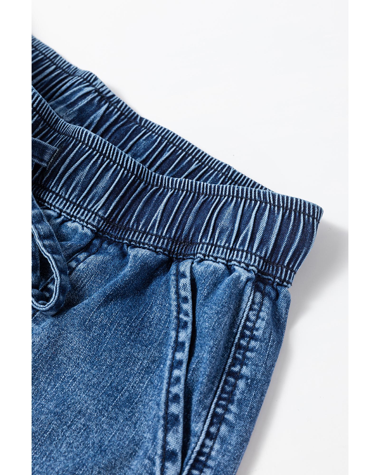 Sail Blue Mineral Wash Drawstring Waist Loose Straight Denim Pants - 10 US
