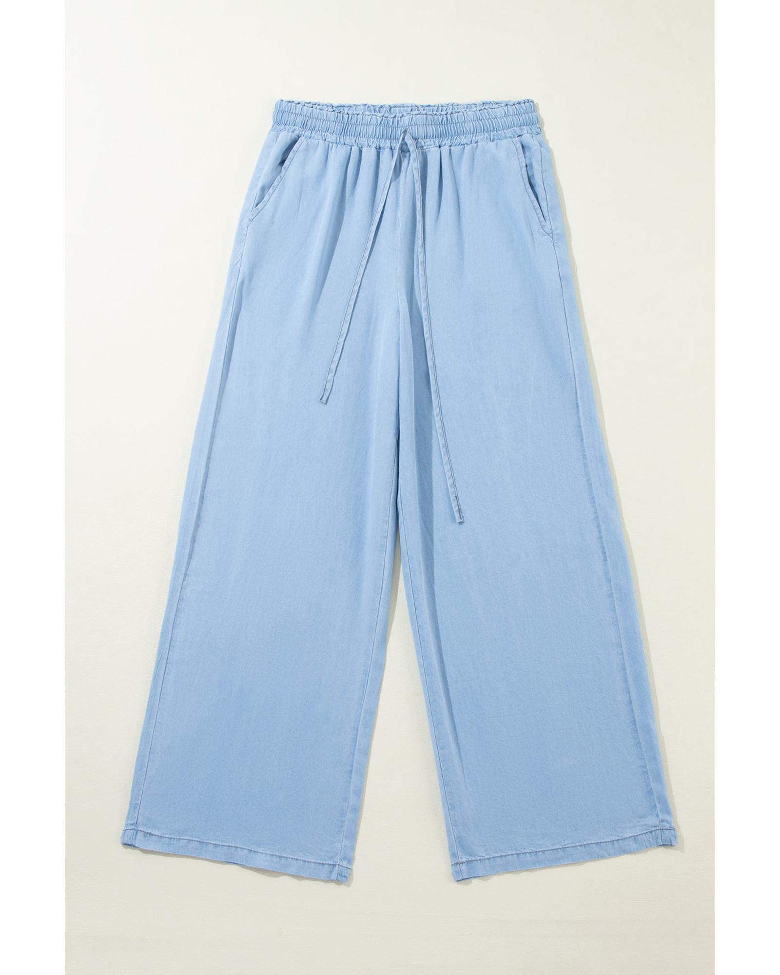 Myosotis Drawstring High Waist Wide Leg Denim Pants - L 3