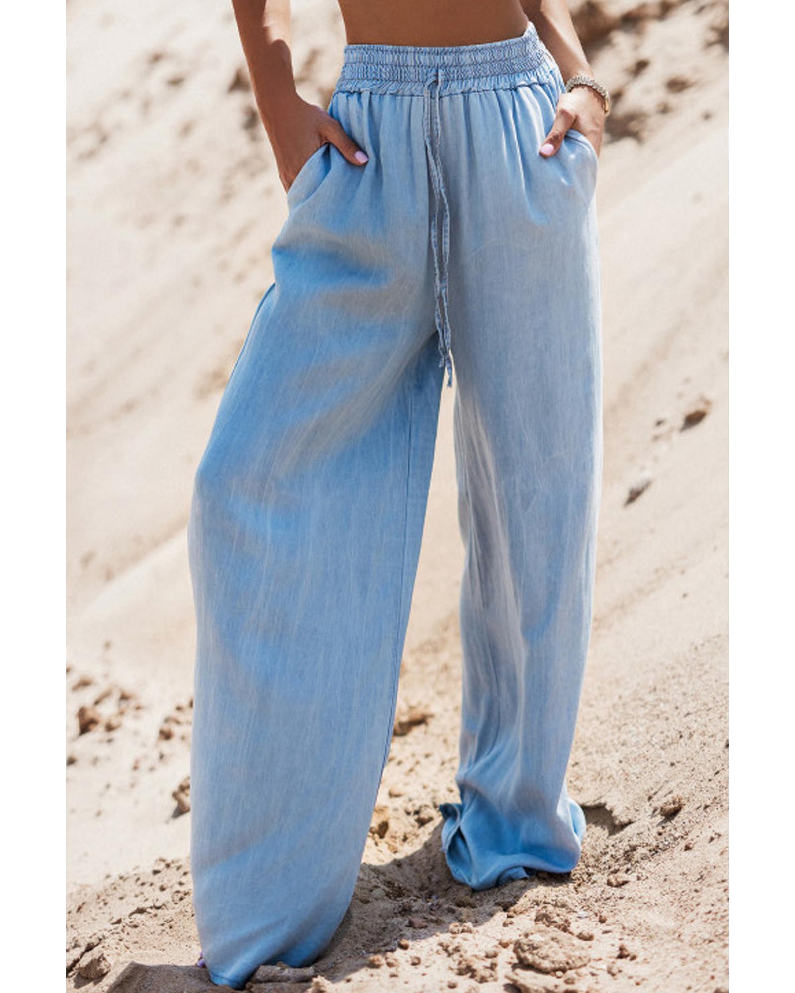 Myosotis Drawstring High Waist Wide Leg Denim Pants - L 4