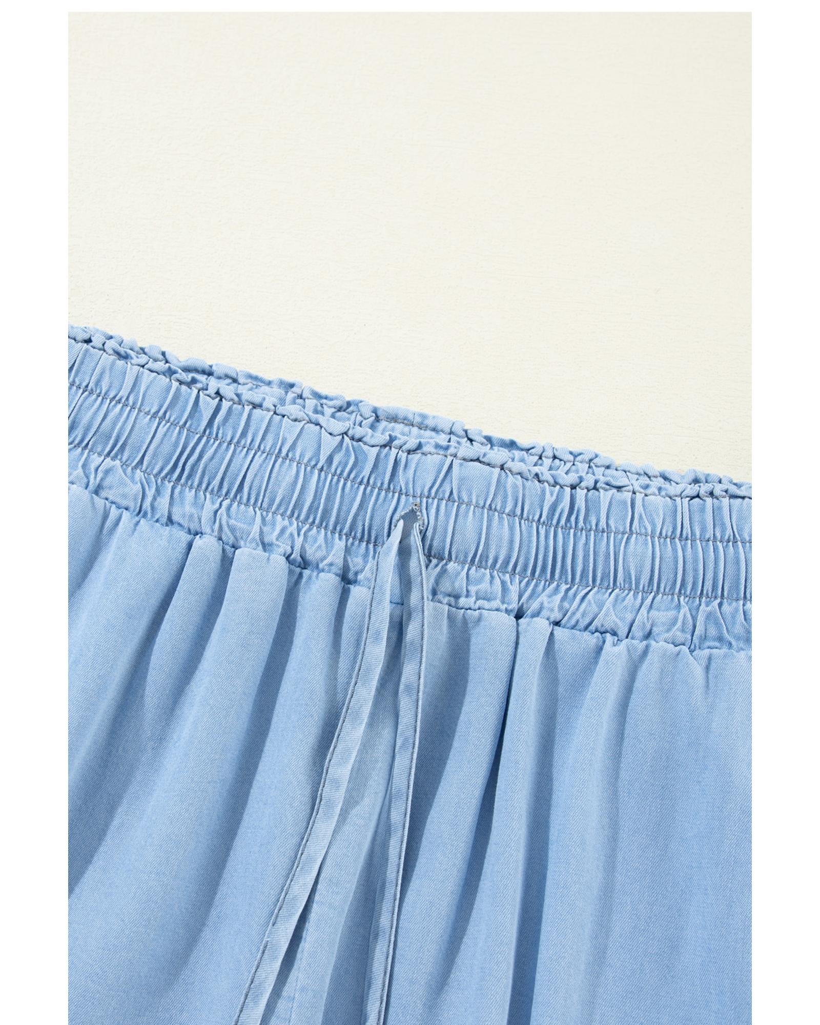 Myosotis Drawstring High Waist Wide Leg Denim Pants - L 8