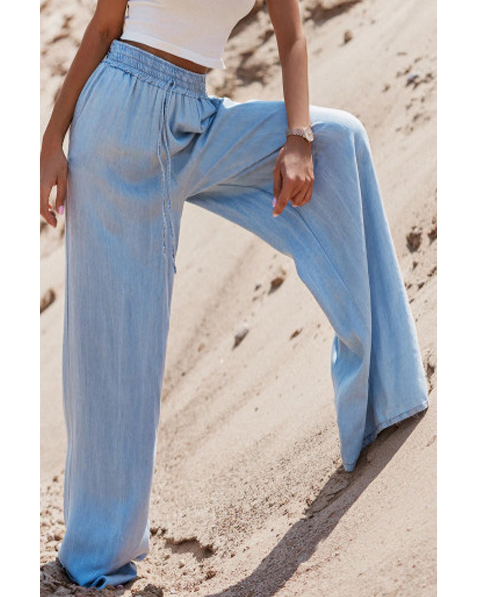 Myosotis Drawstring High Waist Wide Leg Denim Pants - S