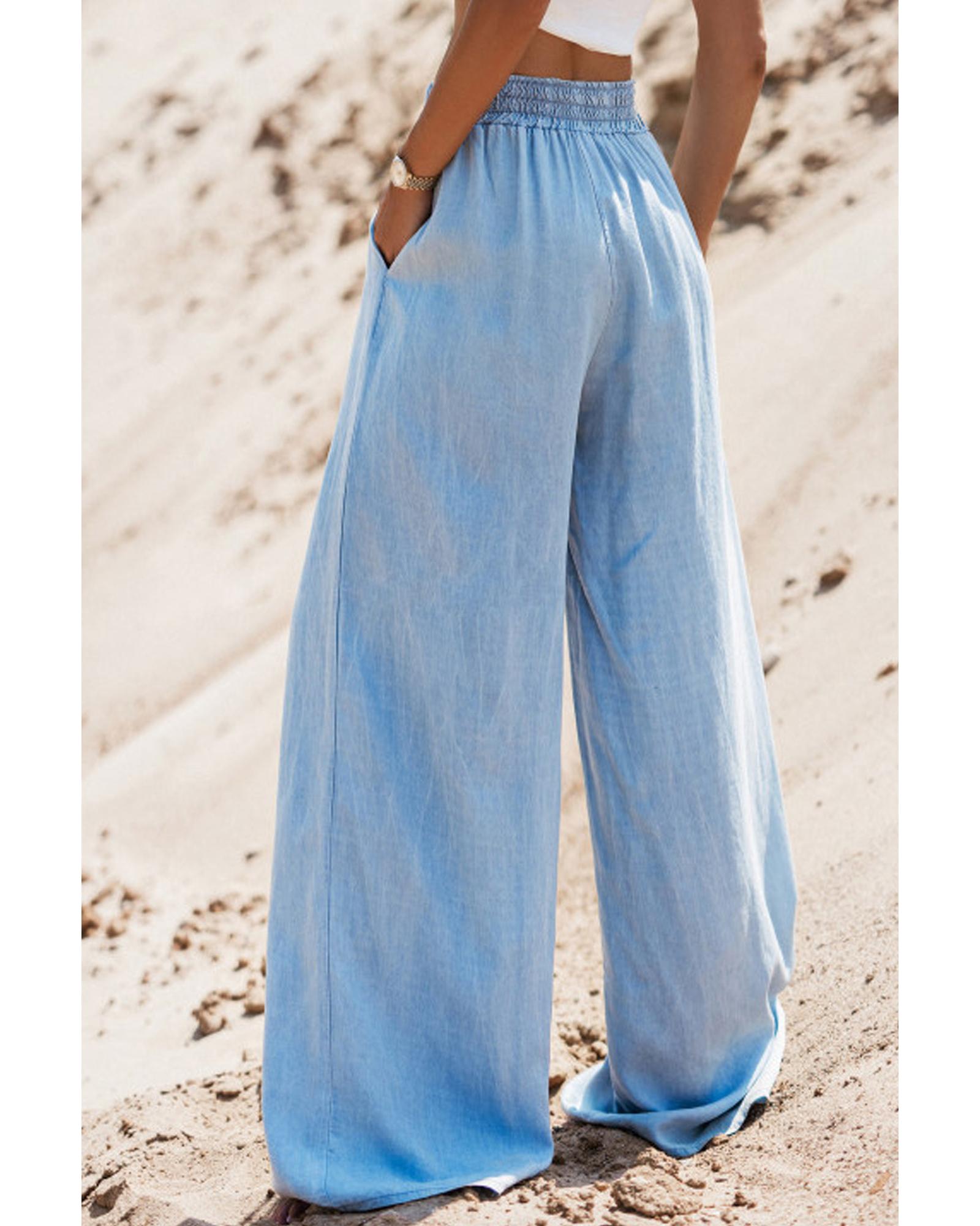 Myosotis Drawstring High Waist Wide Leg Denim Pants - S 7