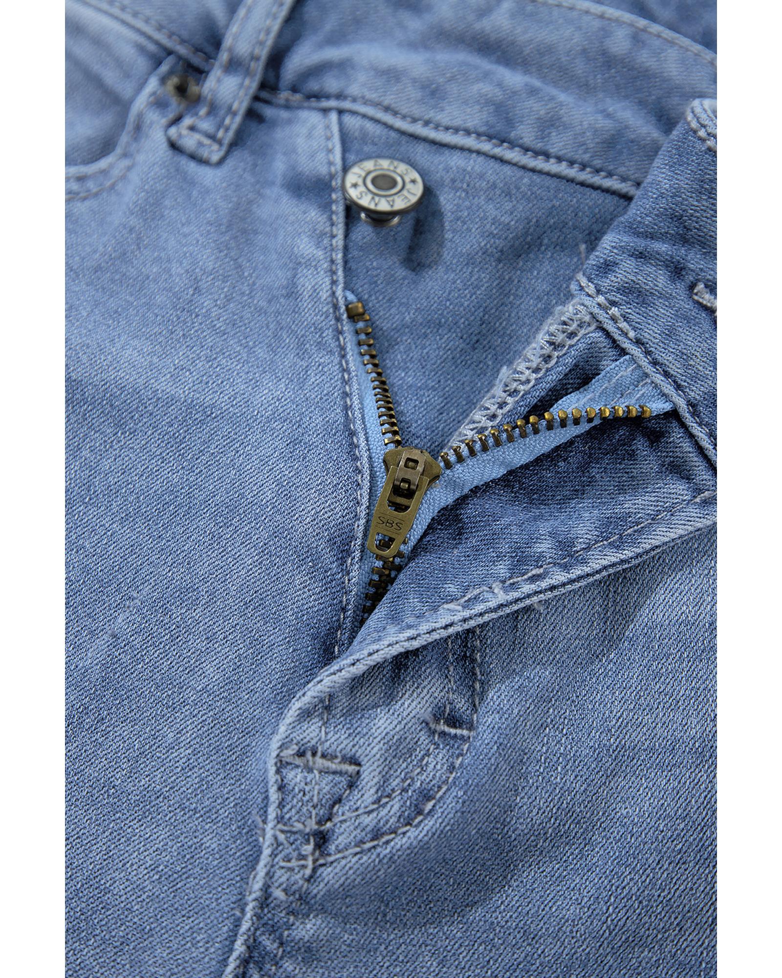 Dusk Blue High Rise Asymmetric Button Zip Fly Ripped Jeans - 12 US 5