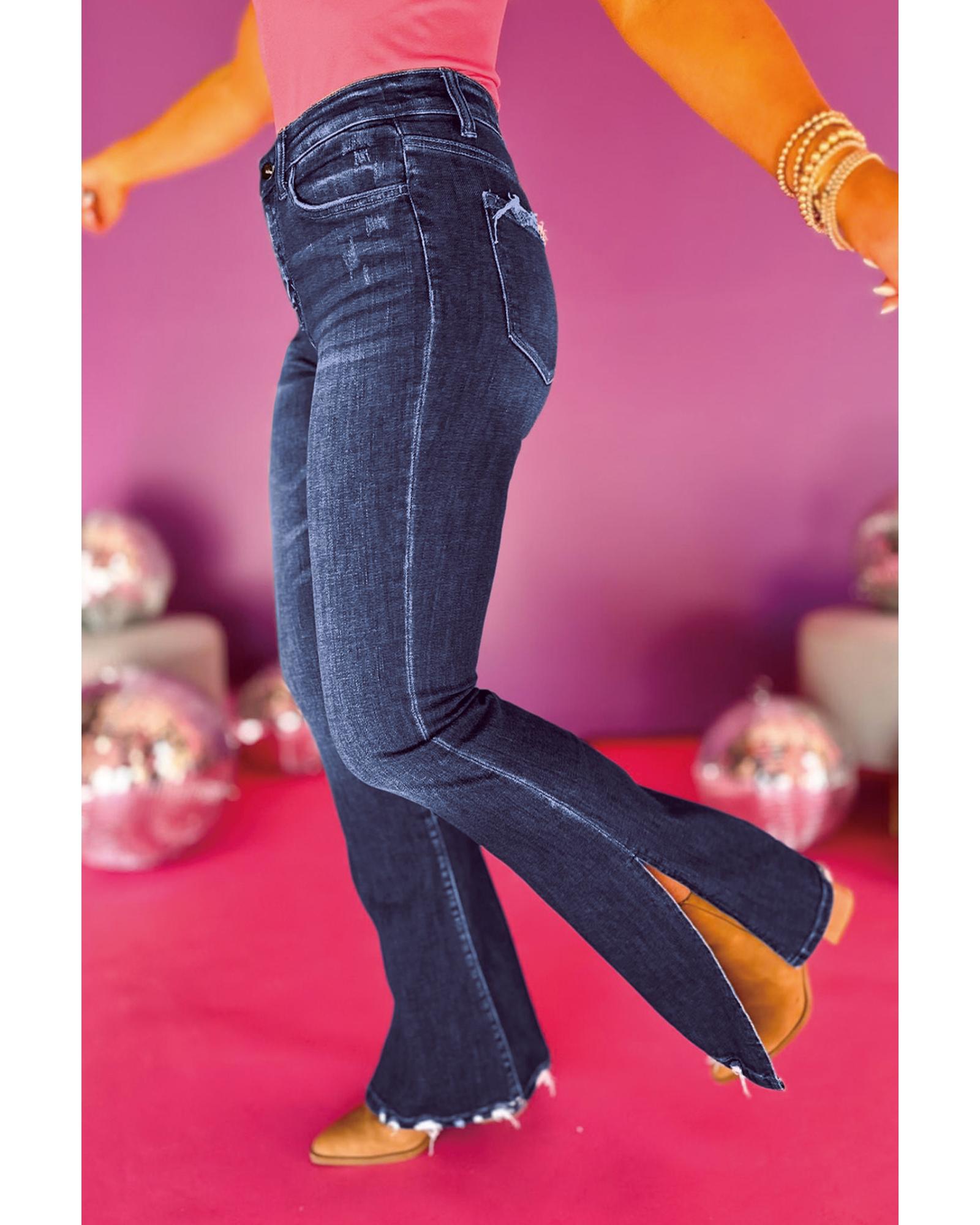 Wild Wind Medium Wash High Waist Split Flared Jeans - 8 US