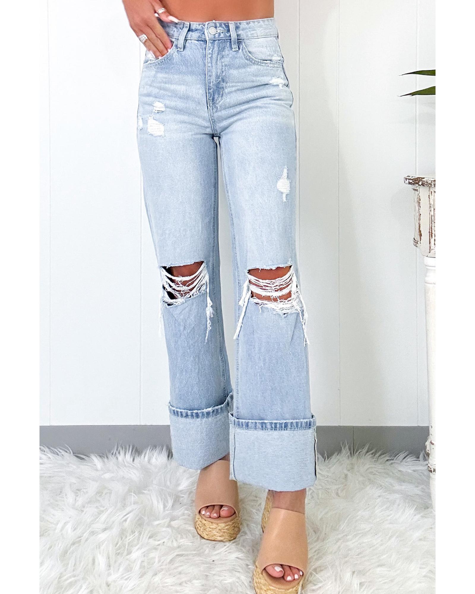 Beau Blue Light Wash Distressed Flare Jeans - 14 US 4