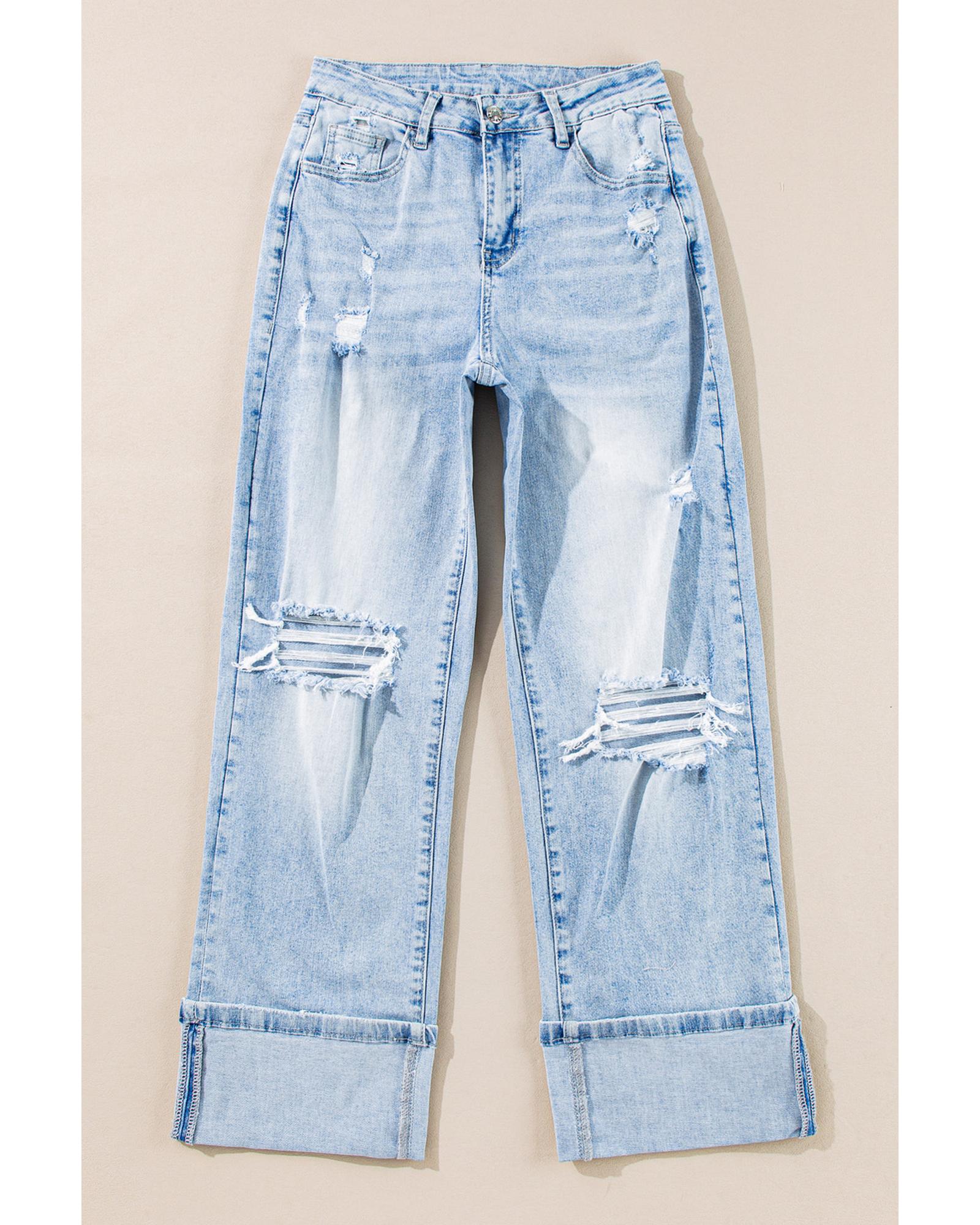 Beau Blue Light Wash Distressed Flare Jeans - 14 US 7
