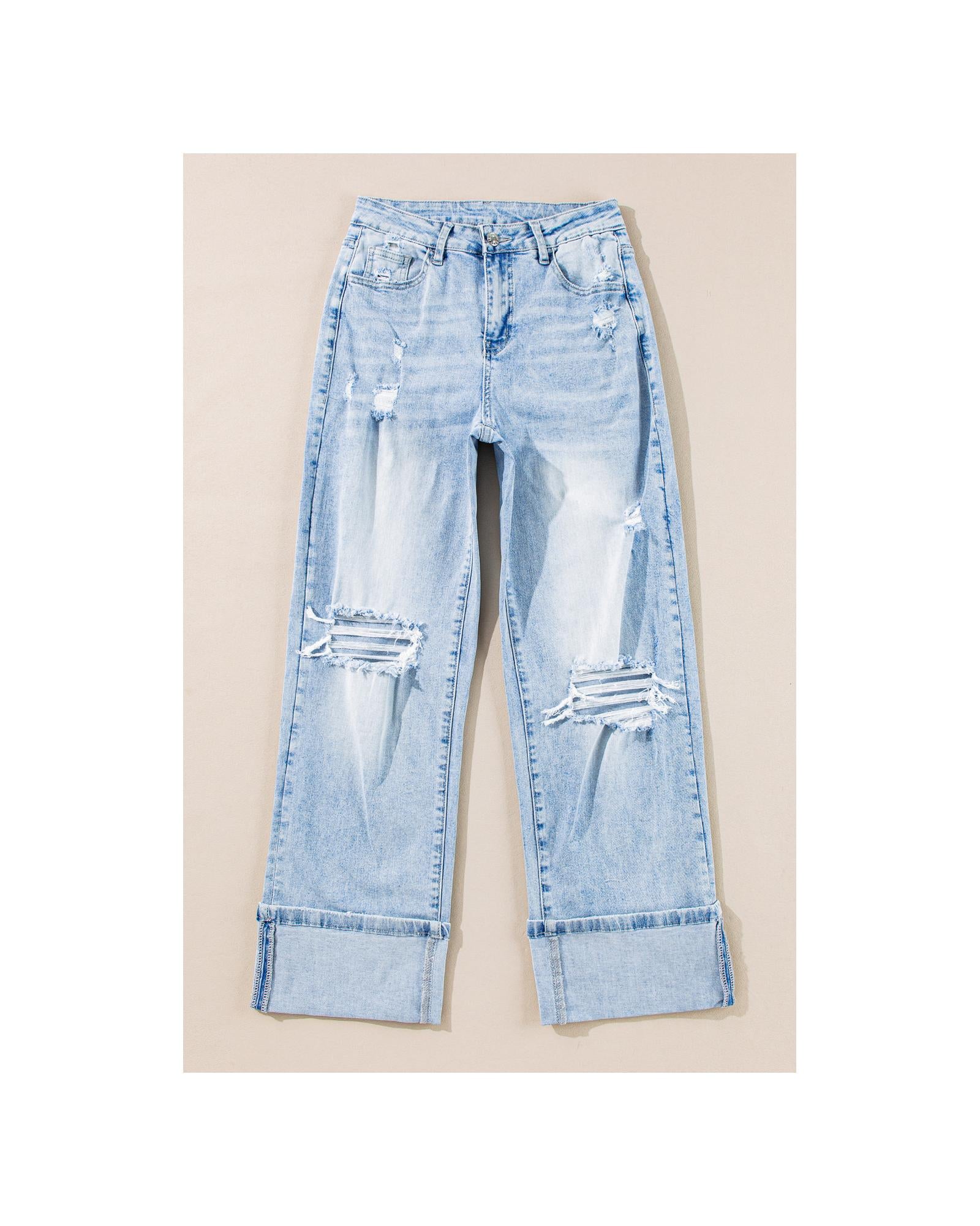 Beau Blue Light Wash Distressed Flare Jeans - 16 US 7