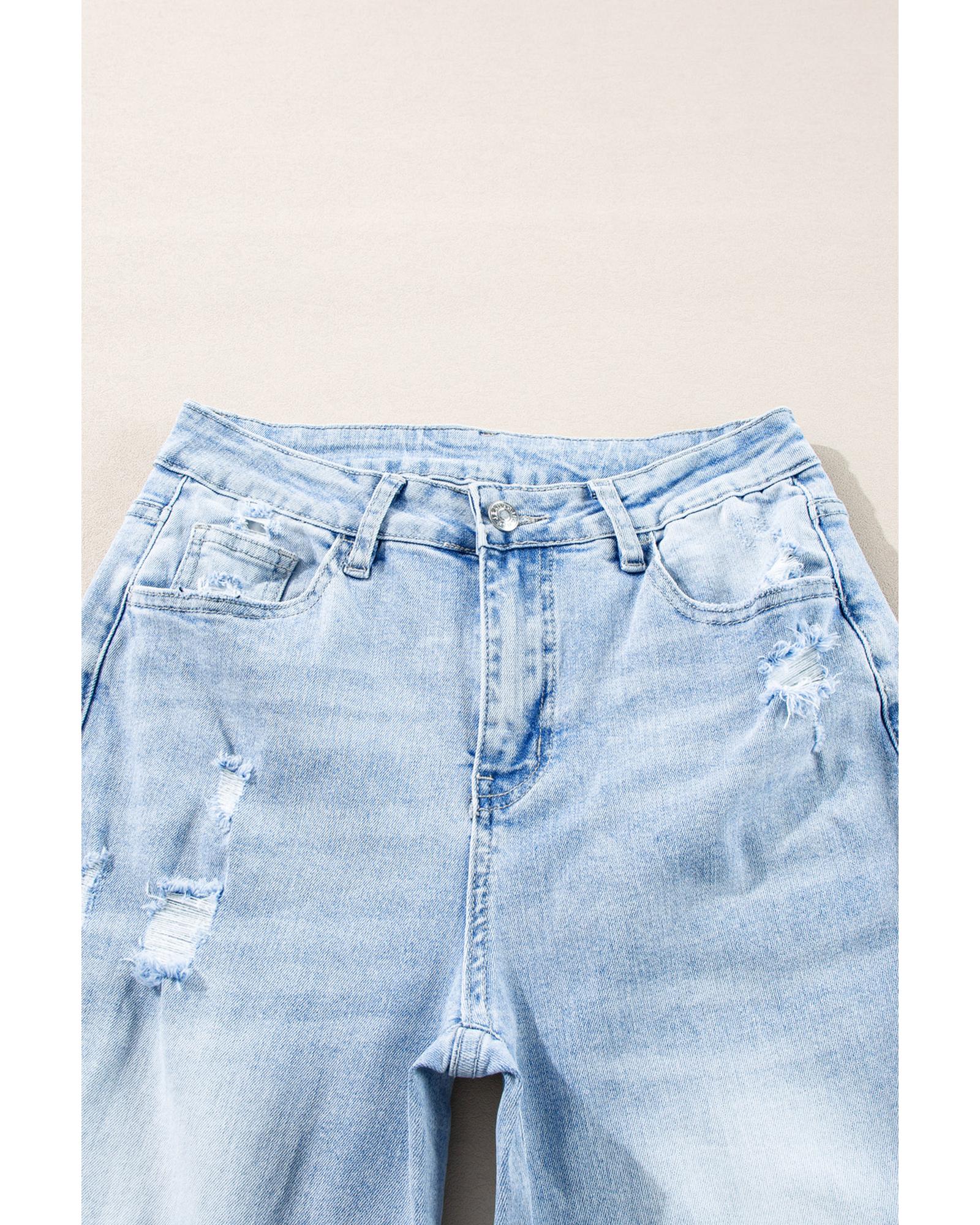 Beau Blue Light Wash Distressed Flare Jeans - 16 US 8